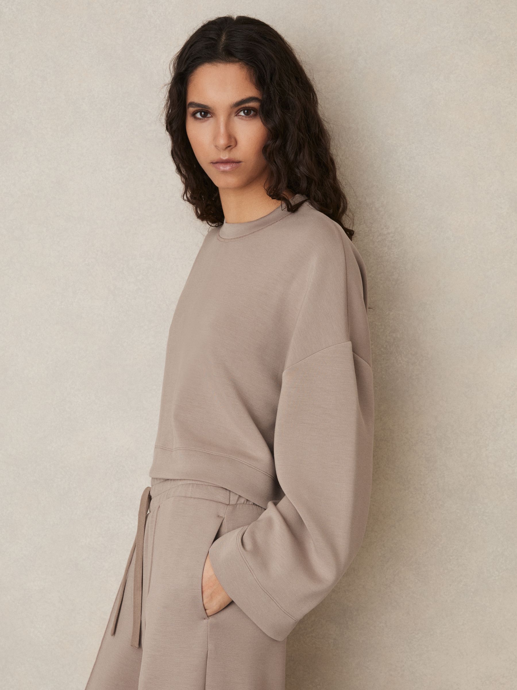 Cropped Sweatshirt in Taupe - Image 1 of 6