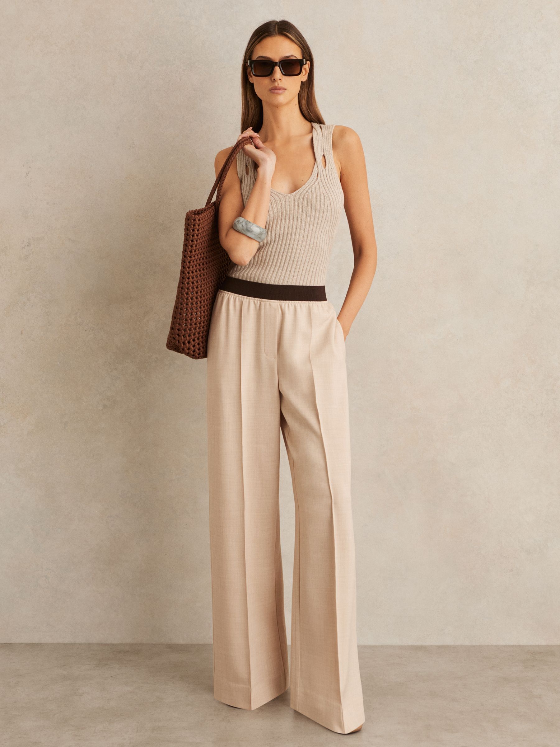 Wide-Leg Elasticated-Waist Trousers in Neutral - Image 3 of 7