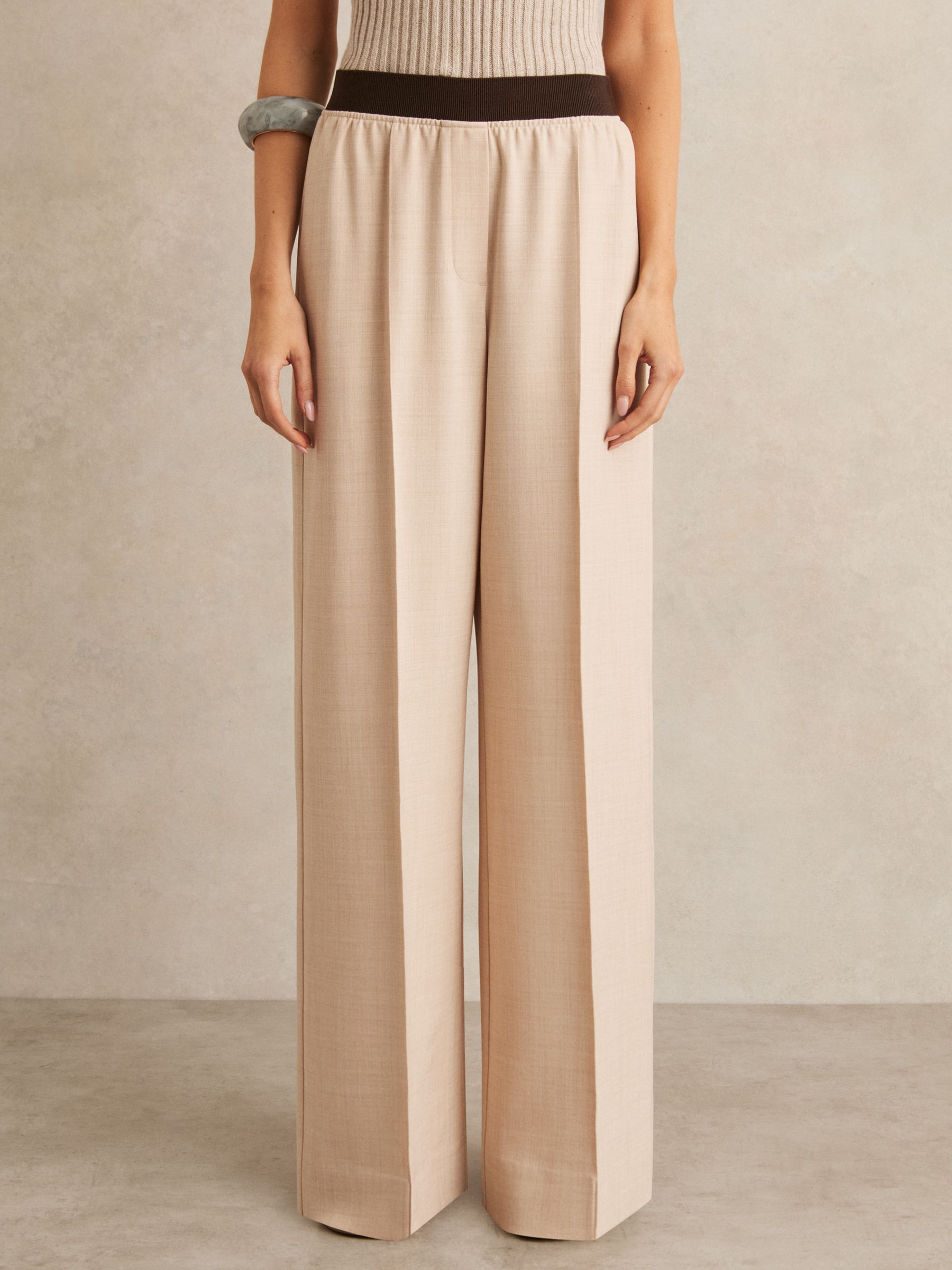 Wide-Leg Elasticated-Waist Trousers in Neutral - Image 4 of 7