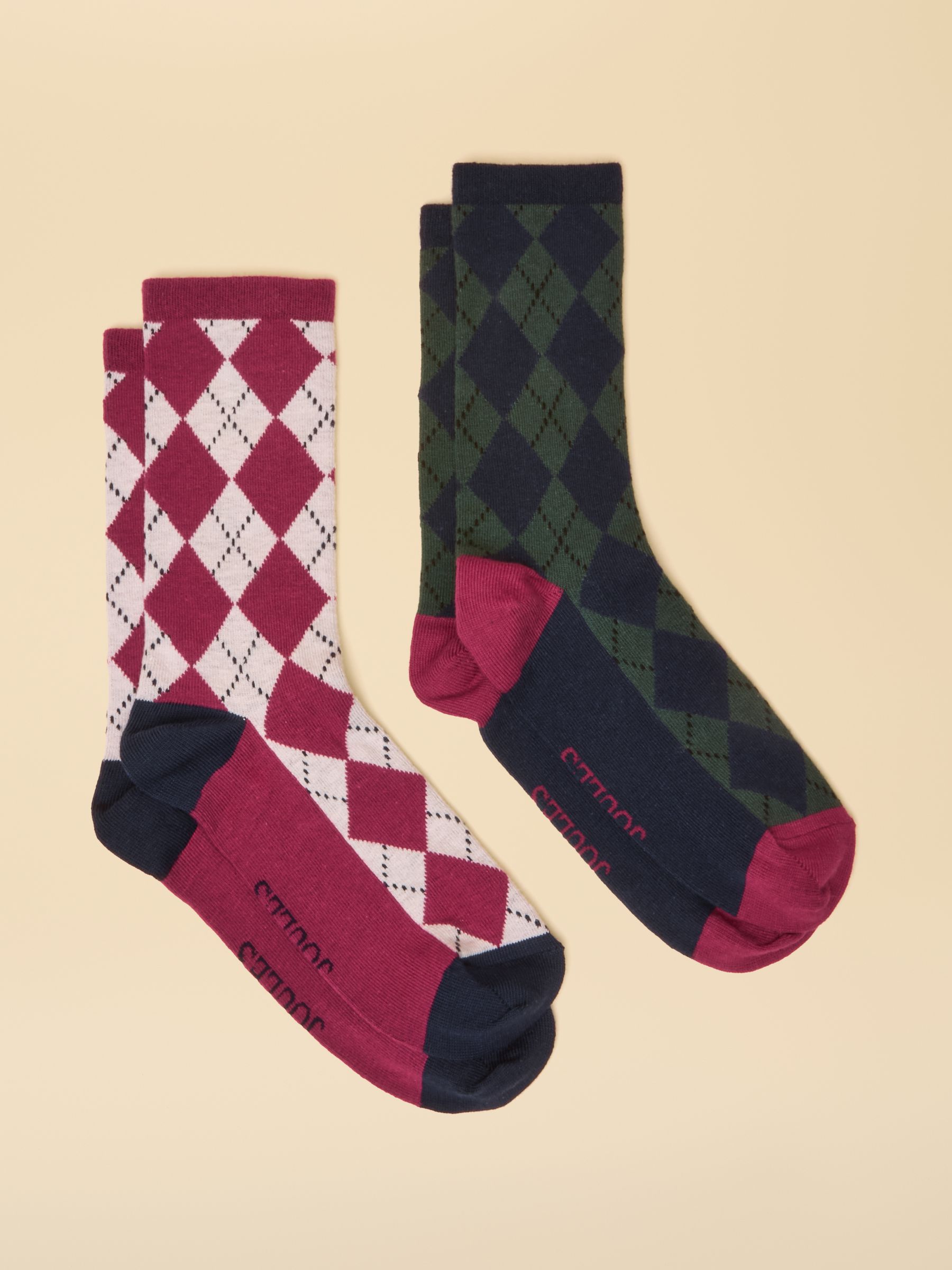 Women's Everyday Green & Berry Argyle Cotton Blend Socks 2 Pack (size 4-8) - Image 1 of 3