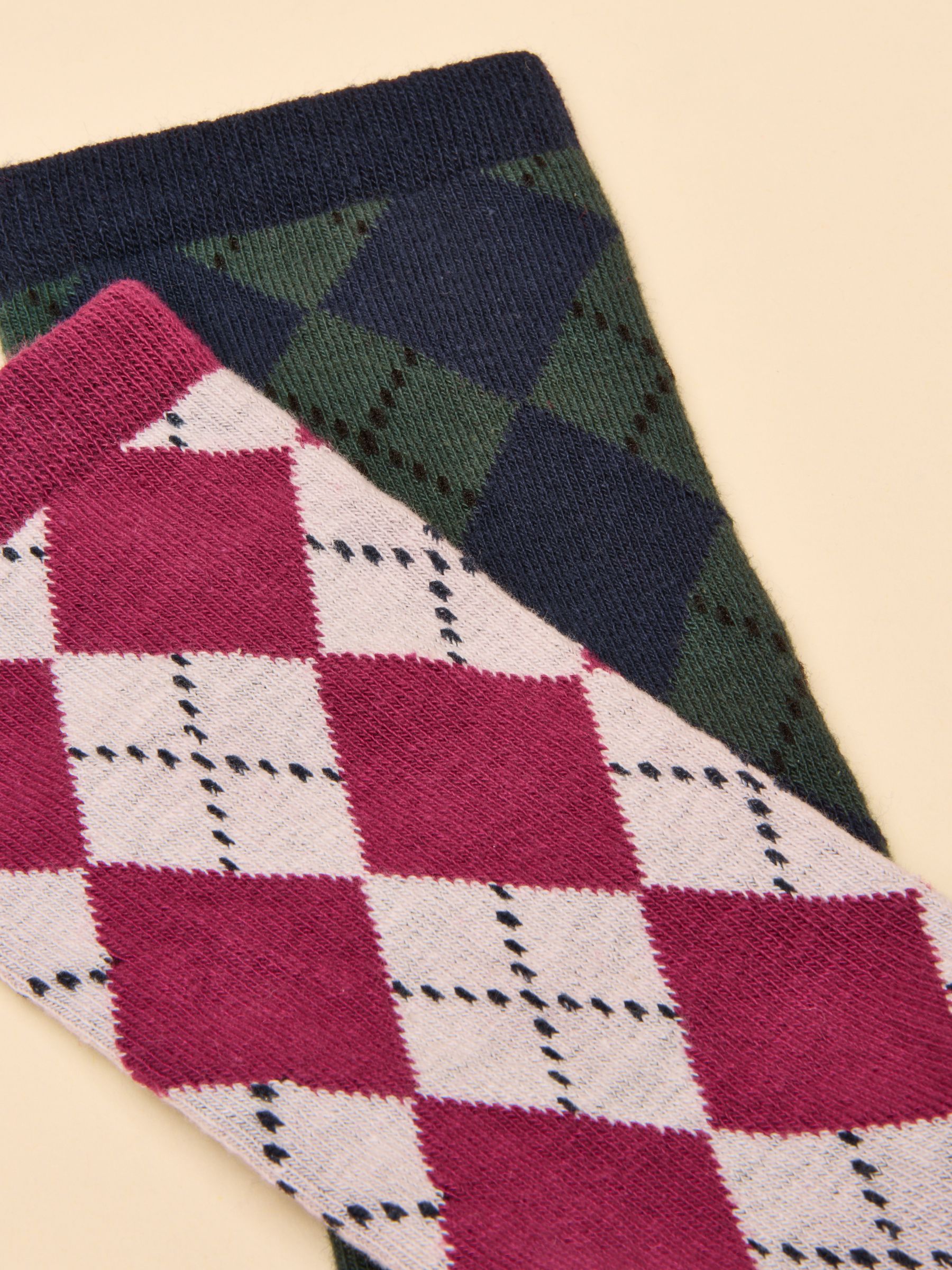 Women's Everyday Green & Berry Argyle Cotton Blend Socks 2 Pack (size 4-8) - Image 2 of 3