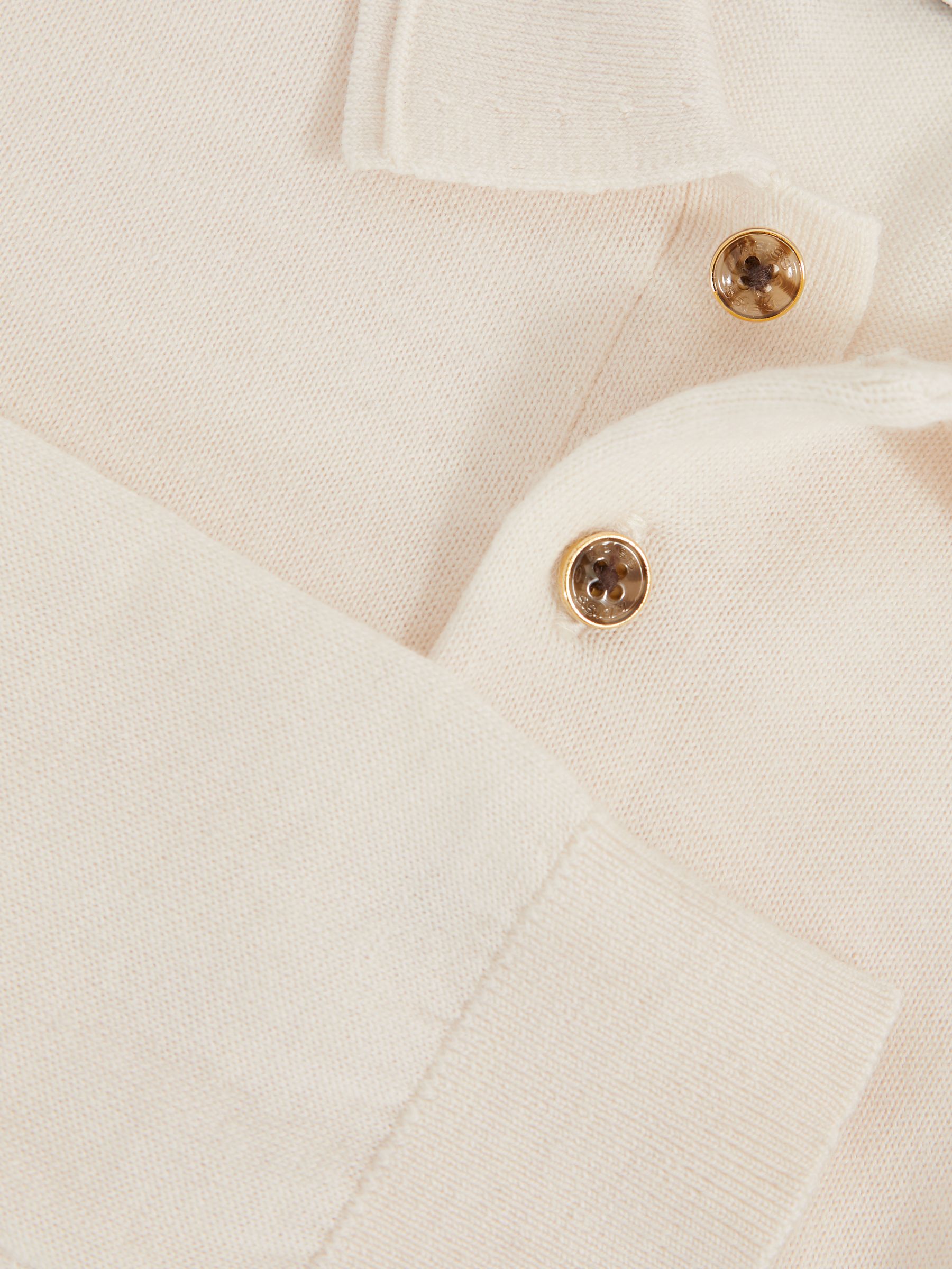 9-13 yrs Merino Wool Long Sleeve Polo Shirt in Snow - Image 4 of 4