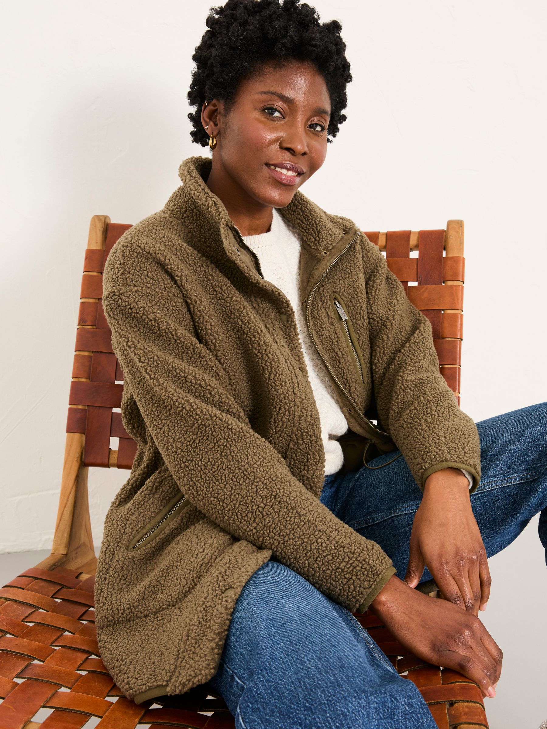 Hadley Olive Green Zip Through Fleece Jacket - Image 1 of 6
