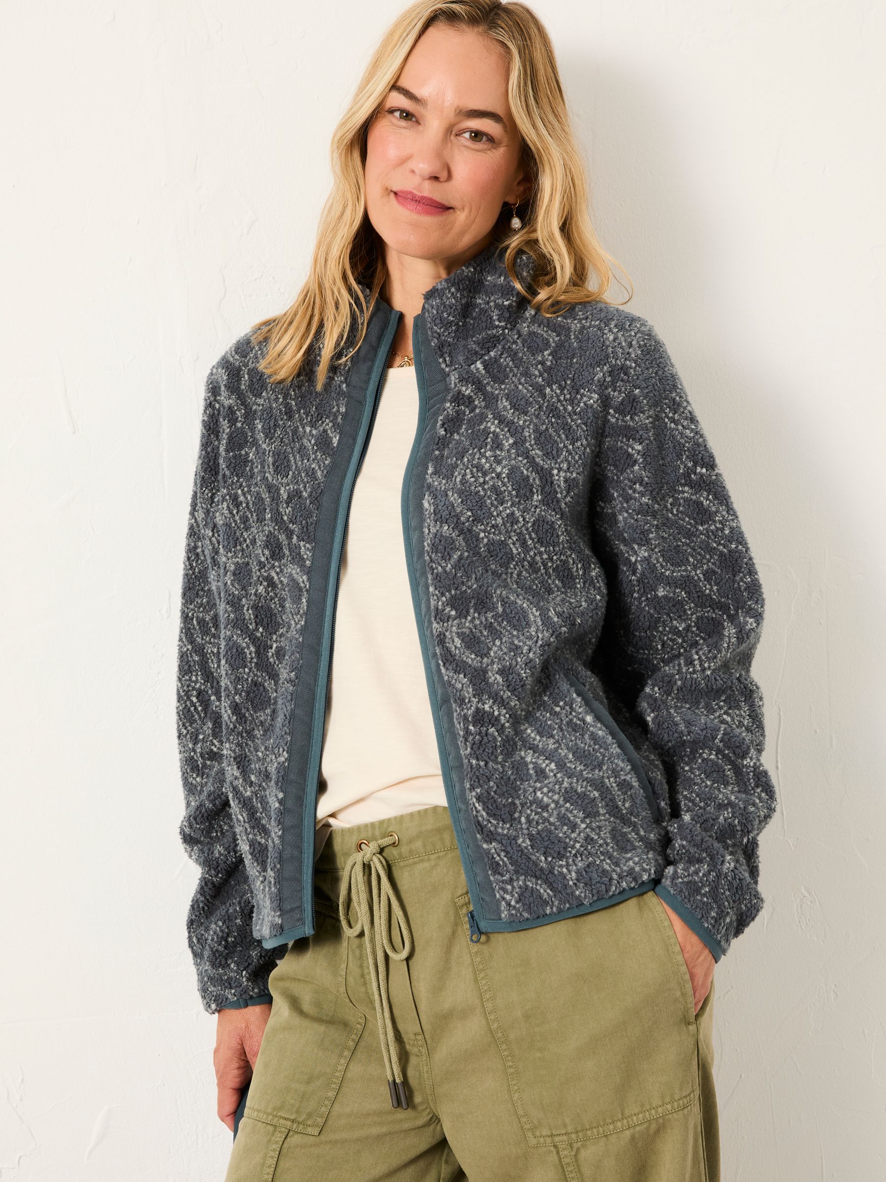 Blue Texture Floral Zip Through Fleece - Image 1 of 6