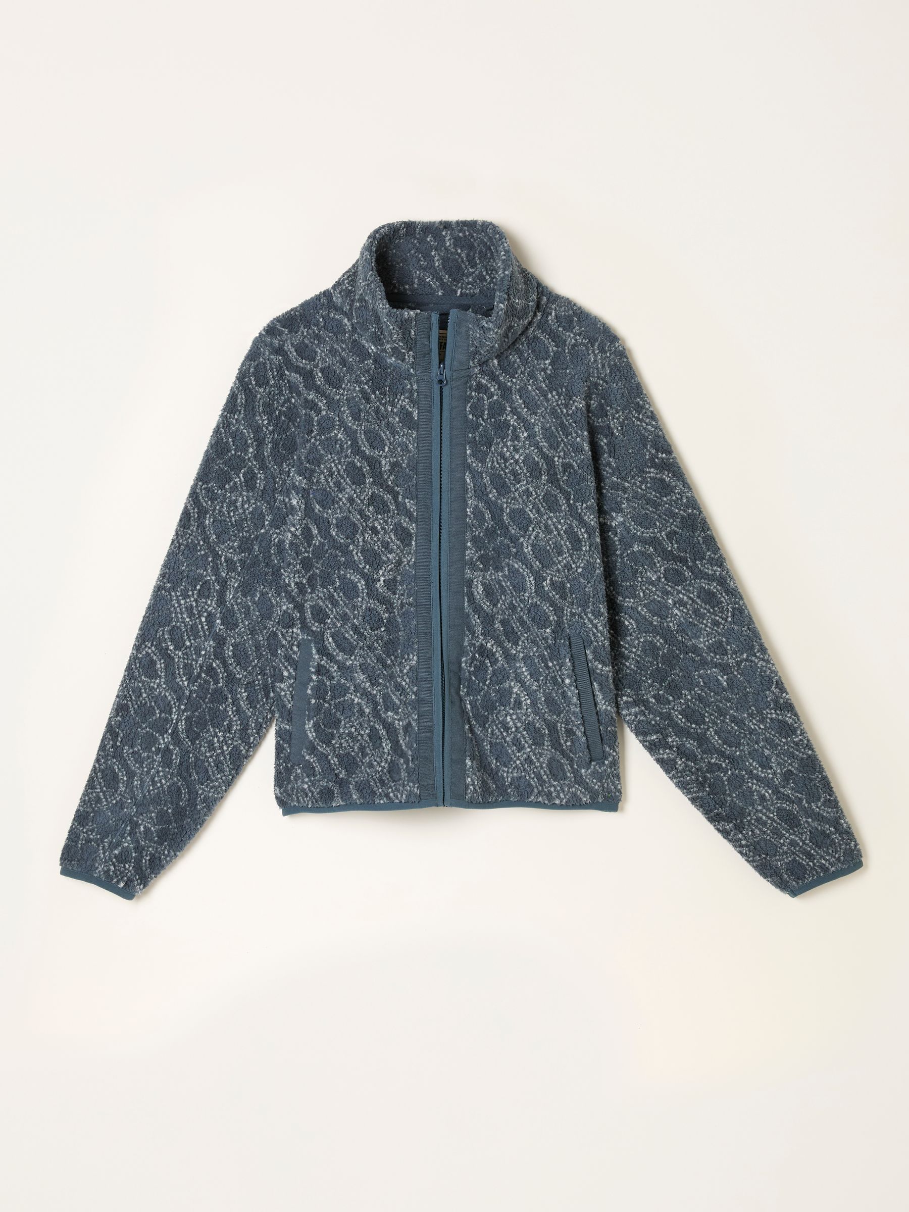 Blue Texture Floral Zip Through Fleece - Image 6 of 6