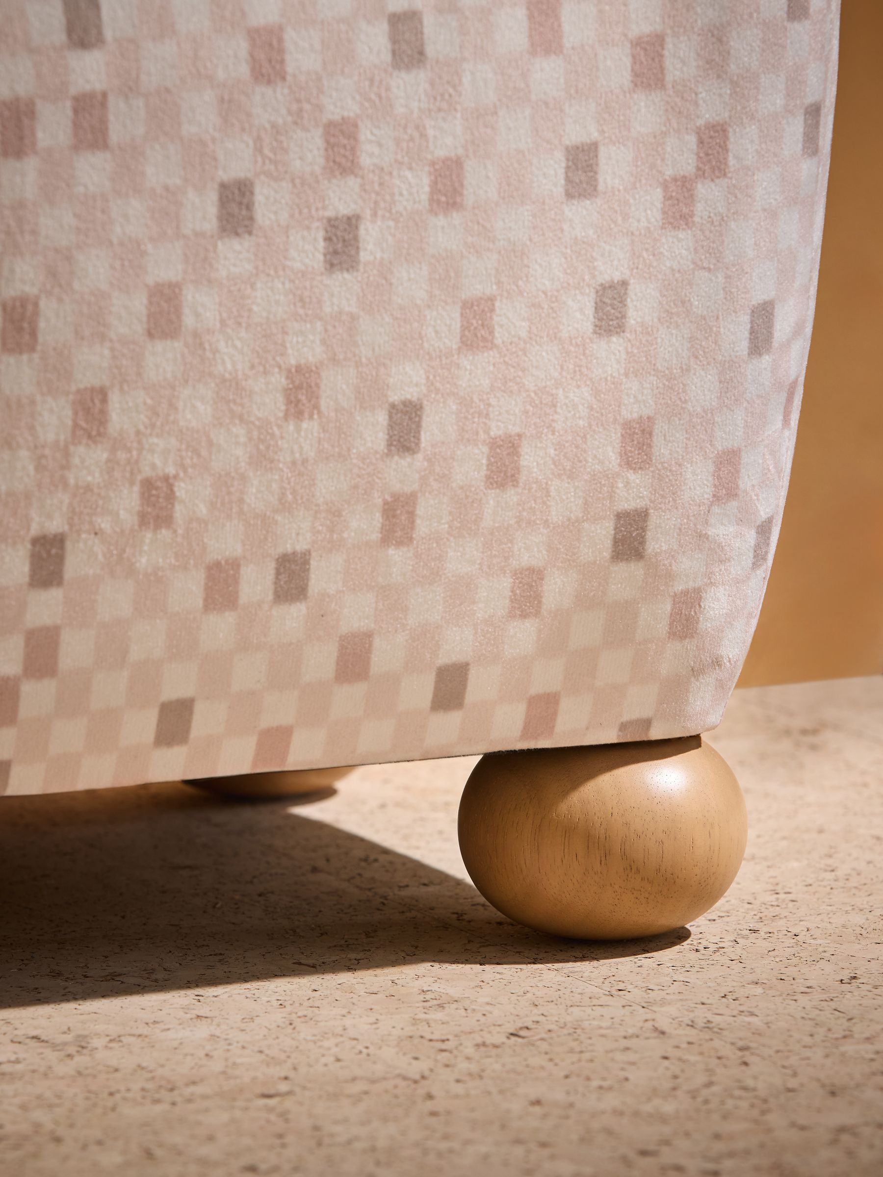 Ellio Storage Ottoman Bench in Nude Checked Velvet - Image 2 of 6