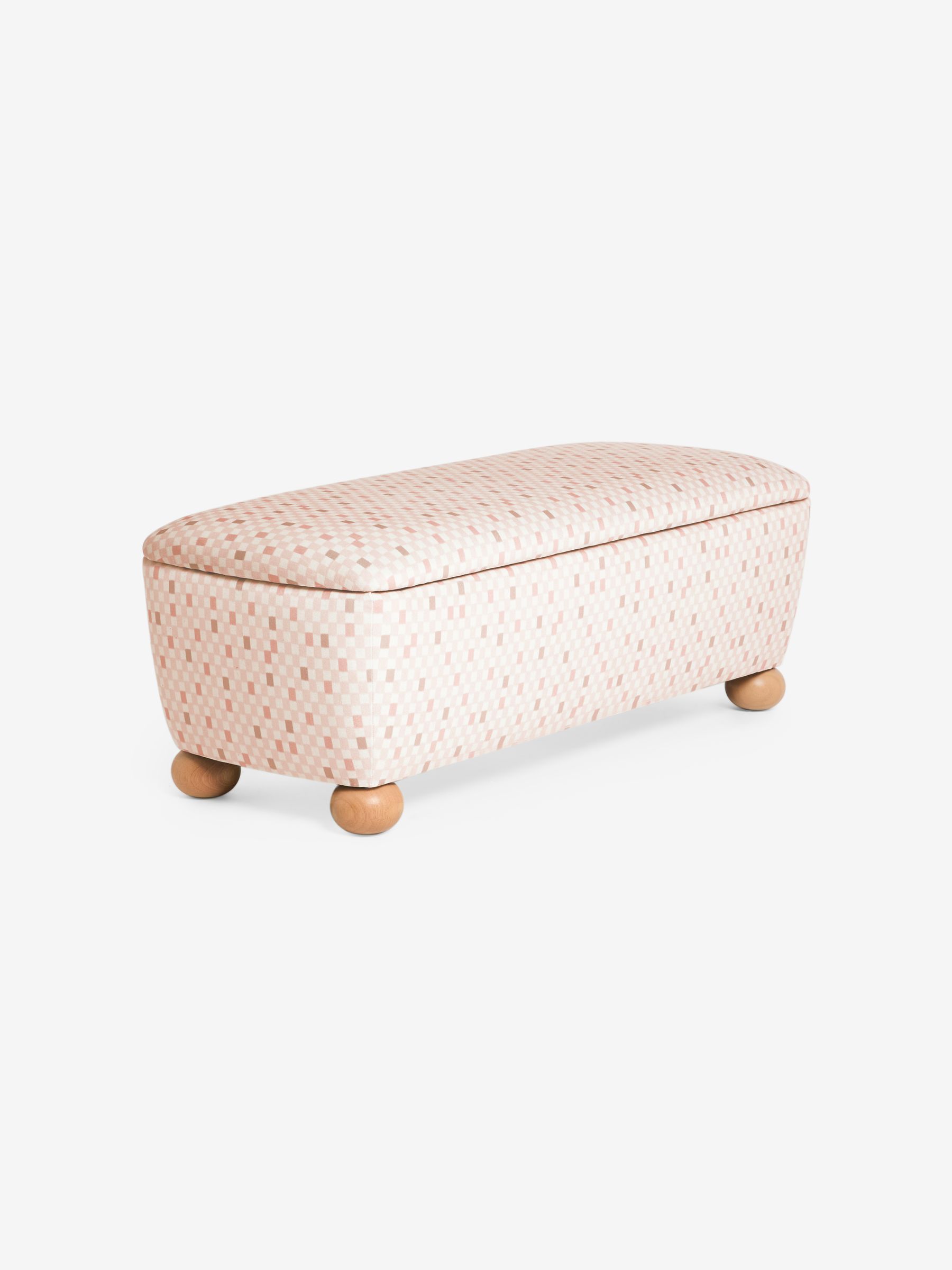 Ellio Storage Ottoman Bench in Nude Checked Velvet - Image 5 of 6