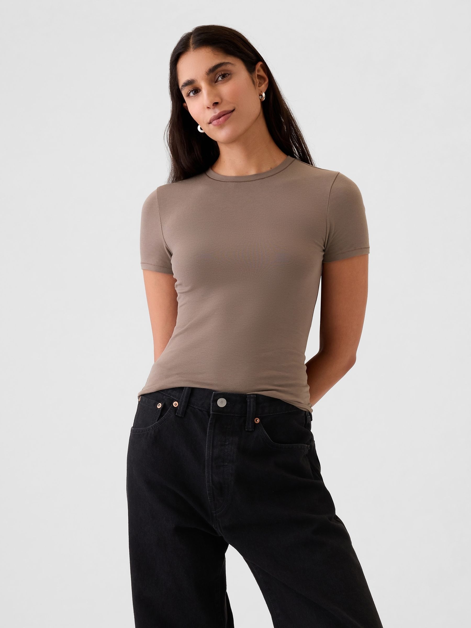 Brown CloseKnit Jersey Short Sleeve Crew Neck T-Shirt - Image 1 of 4