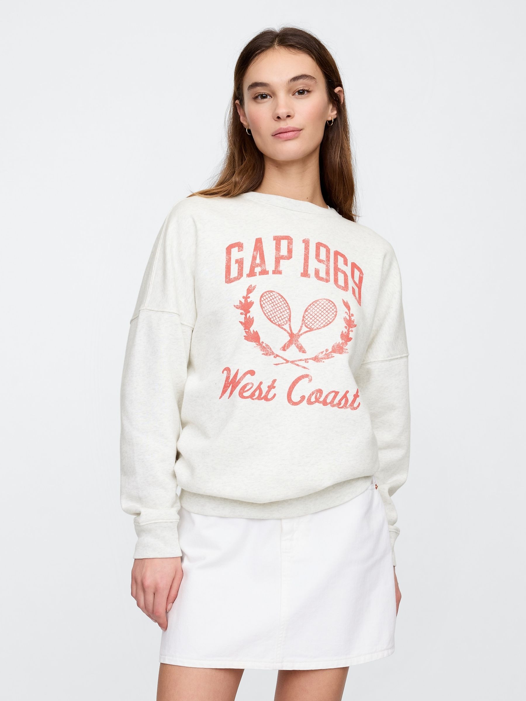 White Oversized Vintage Logo Crew Neck Sweatshirt - Image 1 of 5