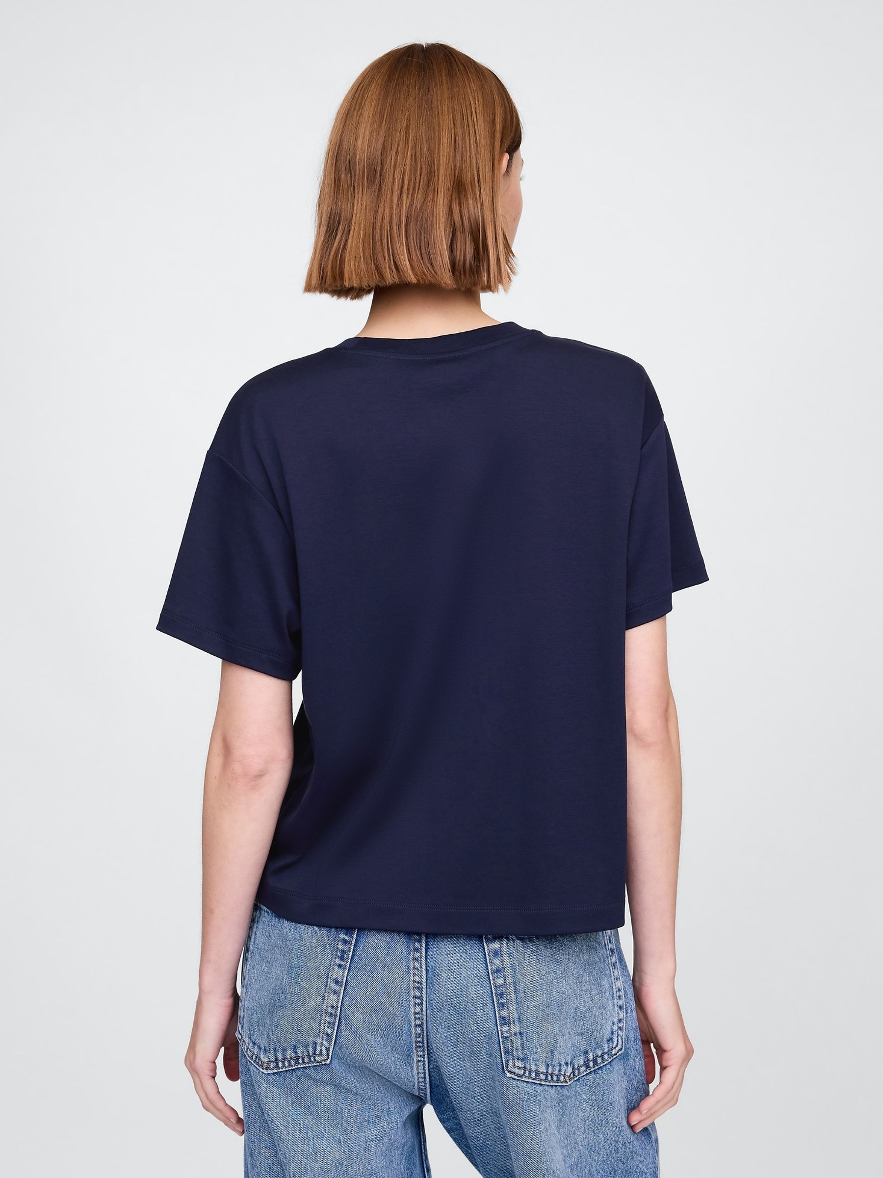 Navy Blue Crew Neck Short Sleeve Oversized T-Shirt - Image 2 of 4