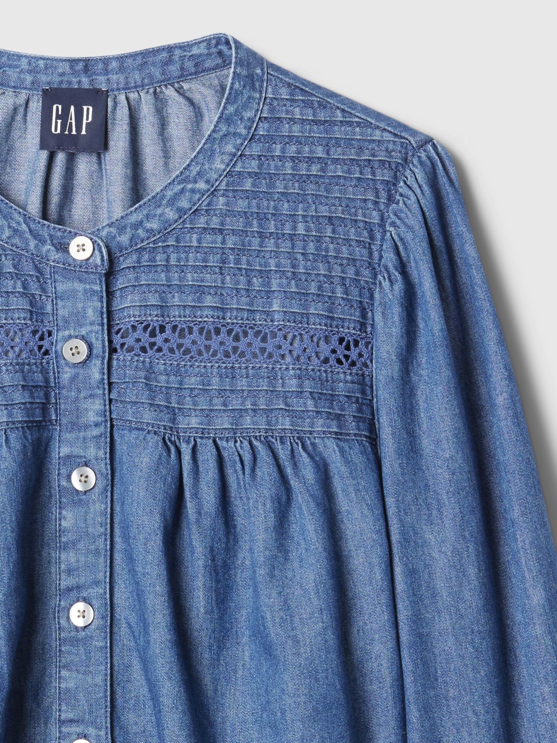 Blue Puff-Sleeve Lace-Trim Denim Shirt - Image 5 of 5
