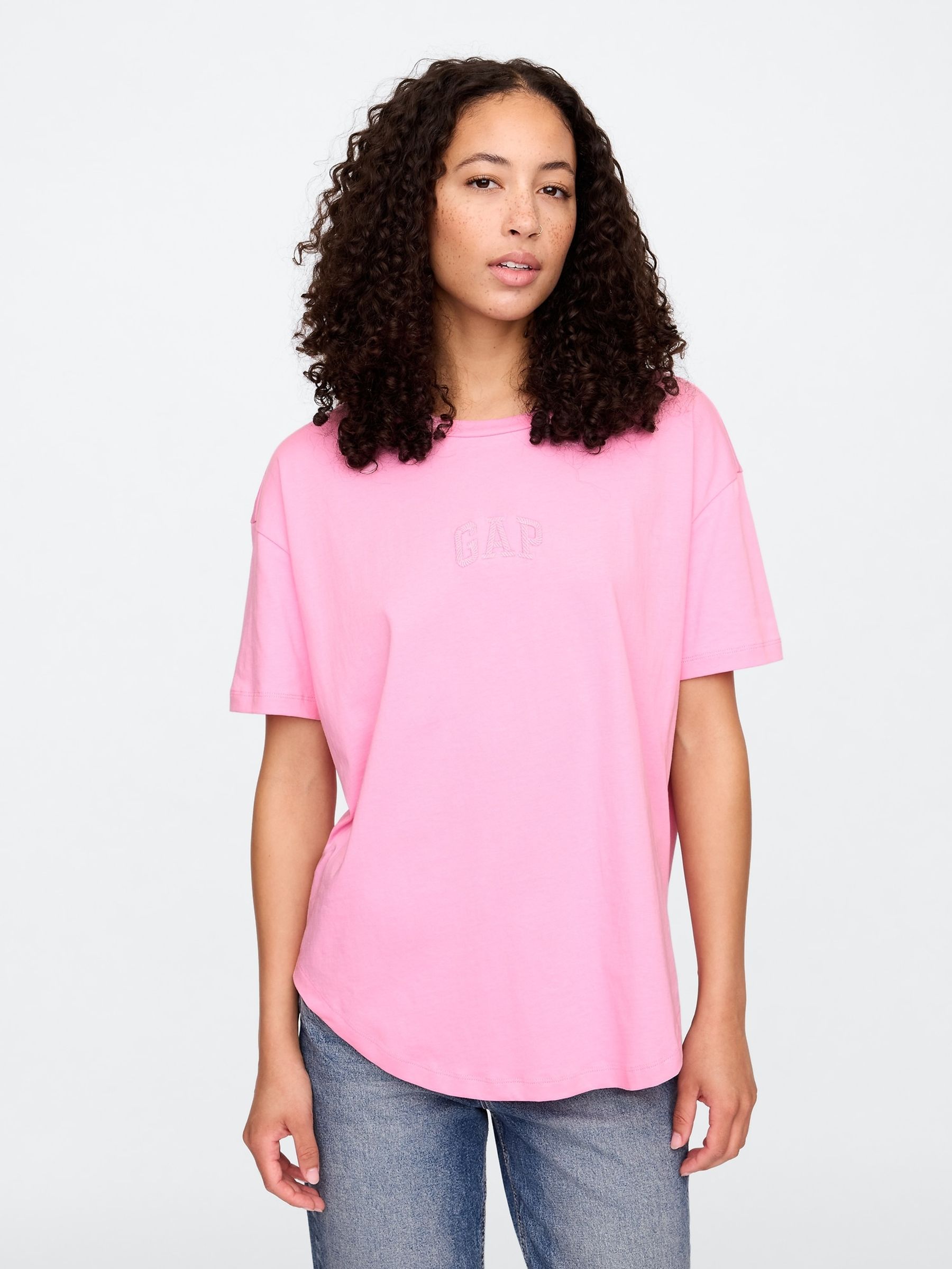 Pink Logo Oversized Short Sleeve Crew Neck T-Shirt - Image 1 of 5