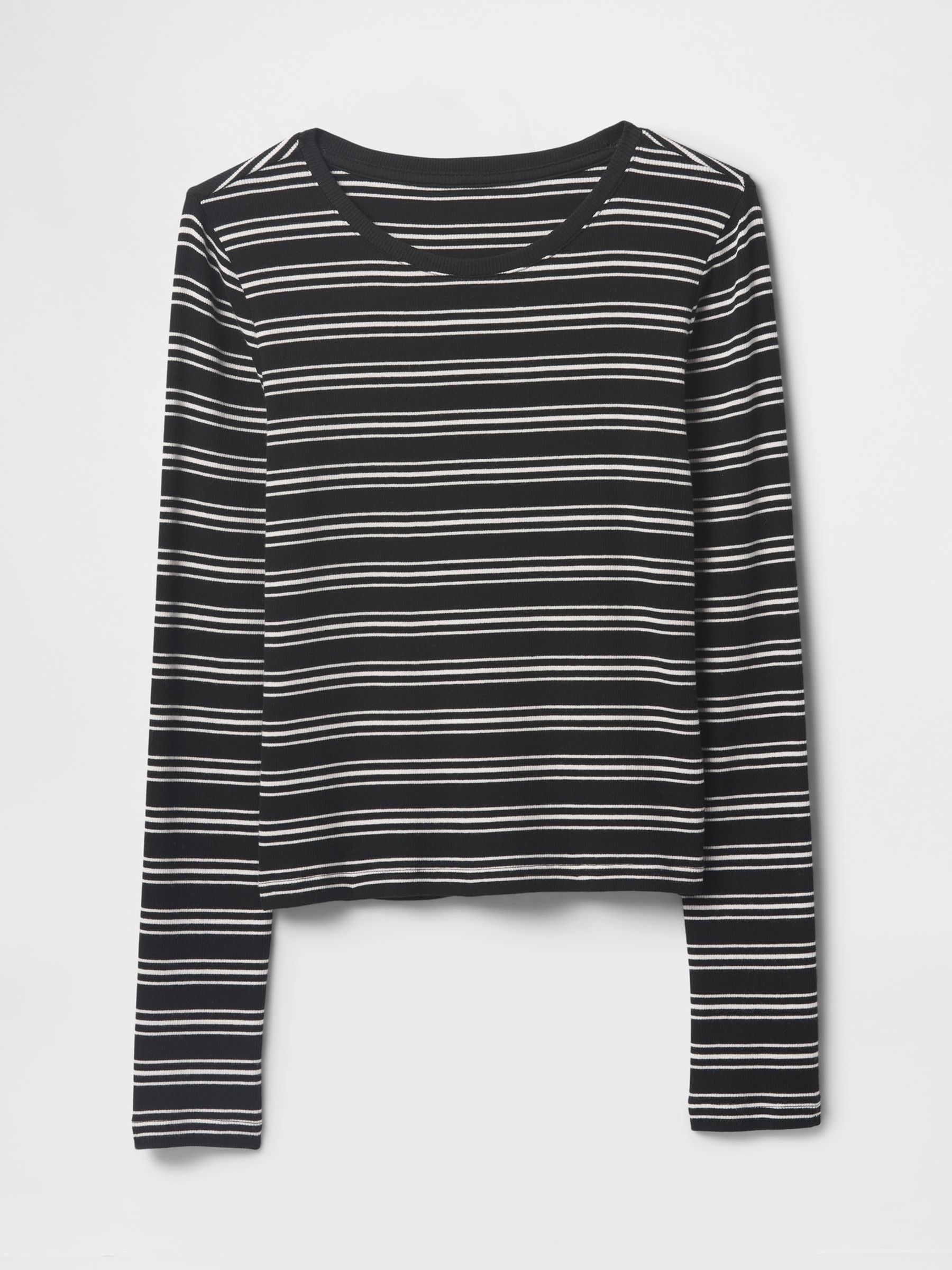 Black Stripe Long Sleeve Modern Cotton-Modal Crew Neck T-Shirt - Image 4 of 5