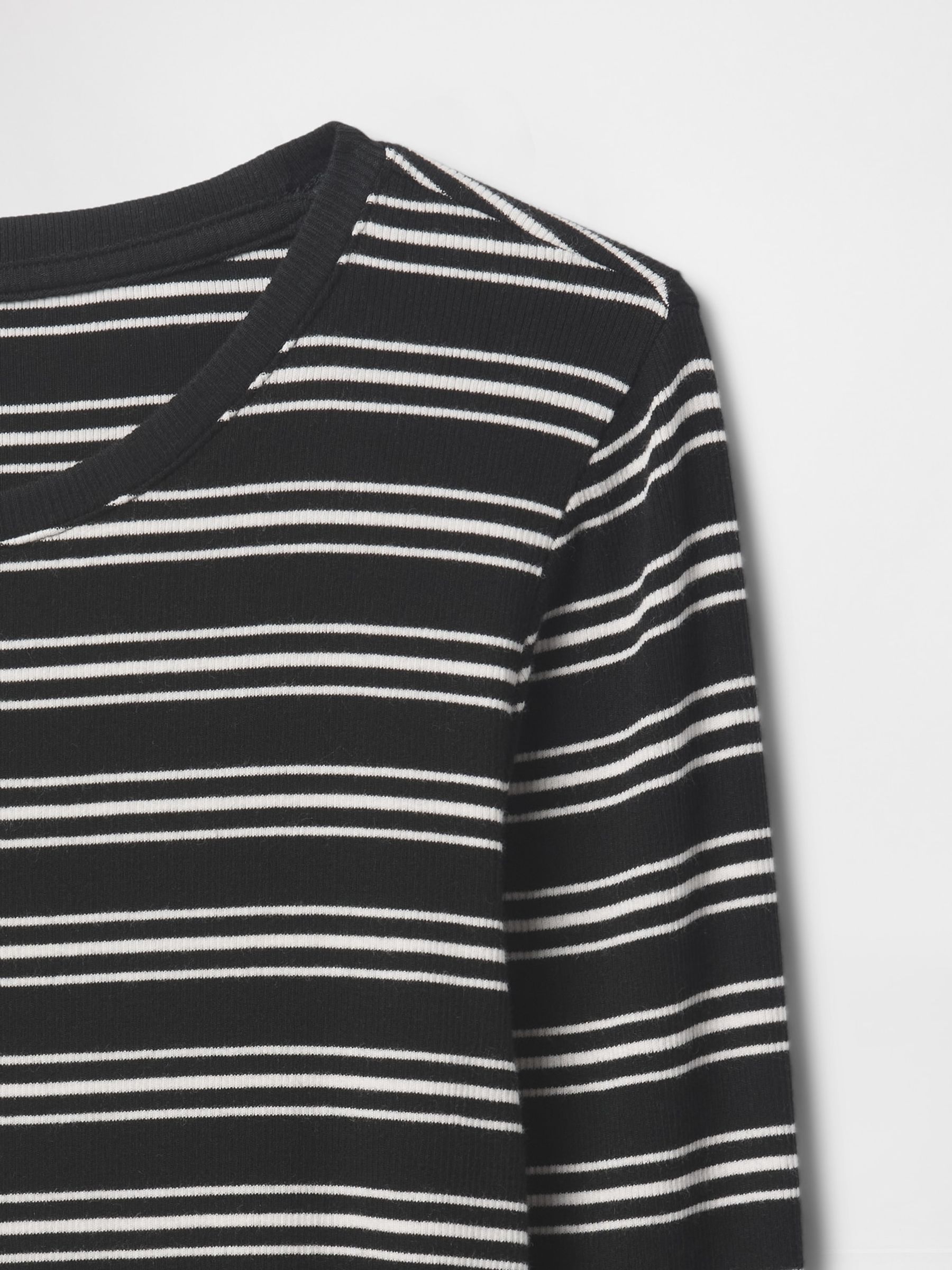 Black Stripe Long Sleeve Modern Cotton-Modal Crew Neck T-Shirt - Image 5 of 5