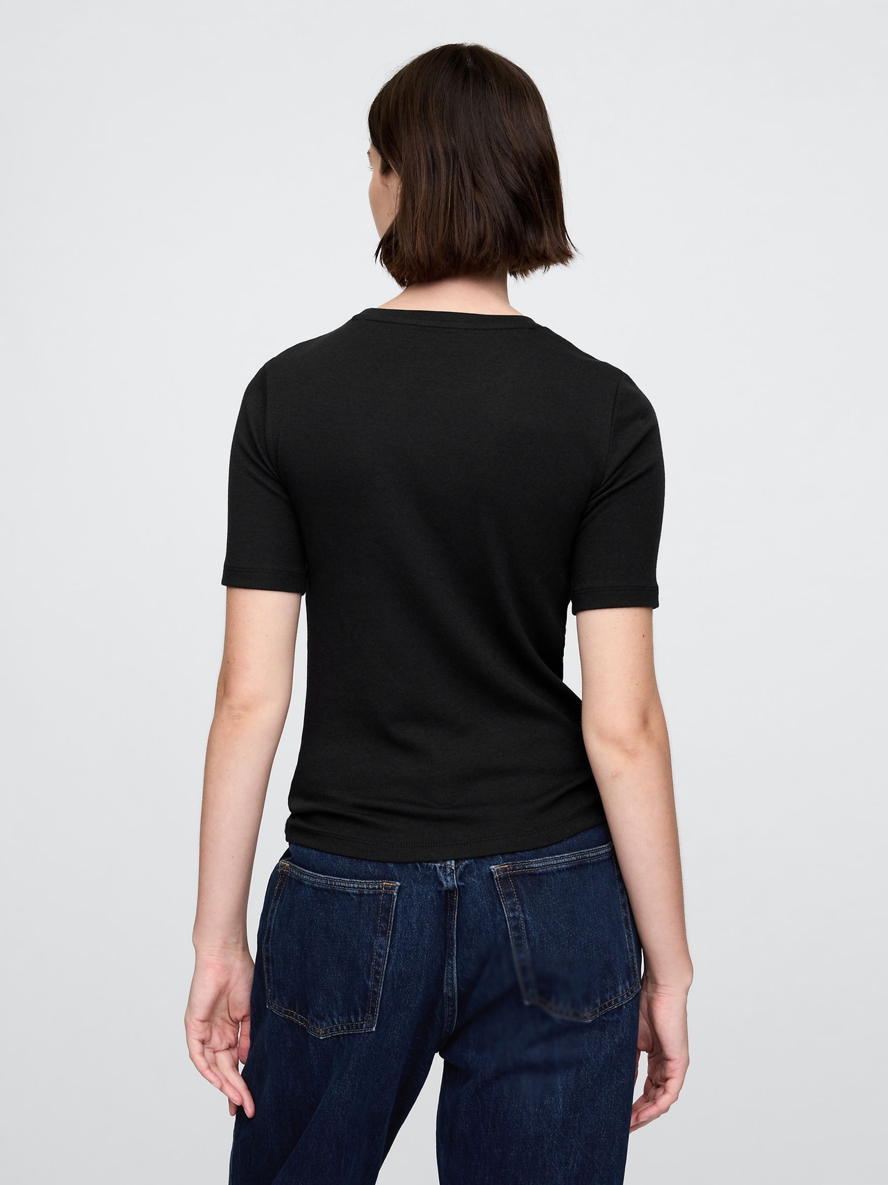 Black Modern Cotton-Modal Short Sleeve Crew Neck T-Shirt - Image 2 of 4