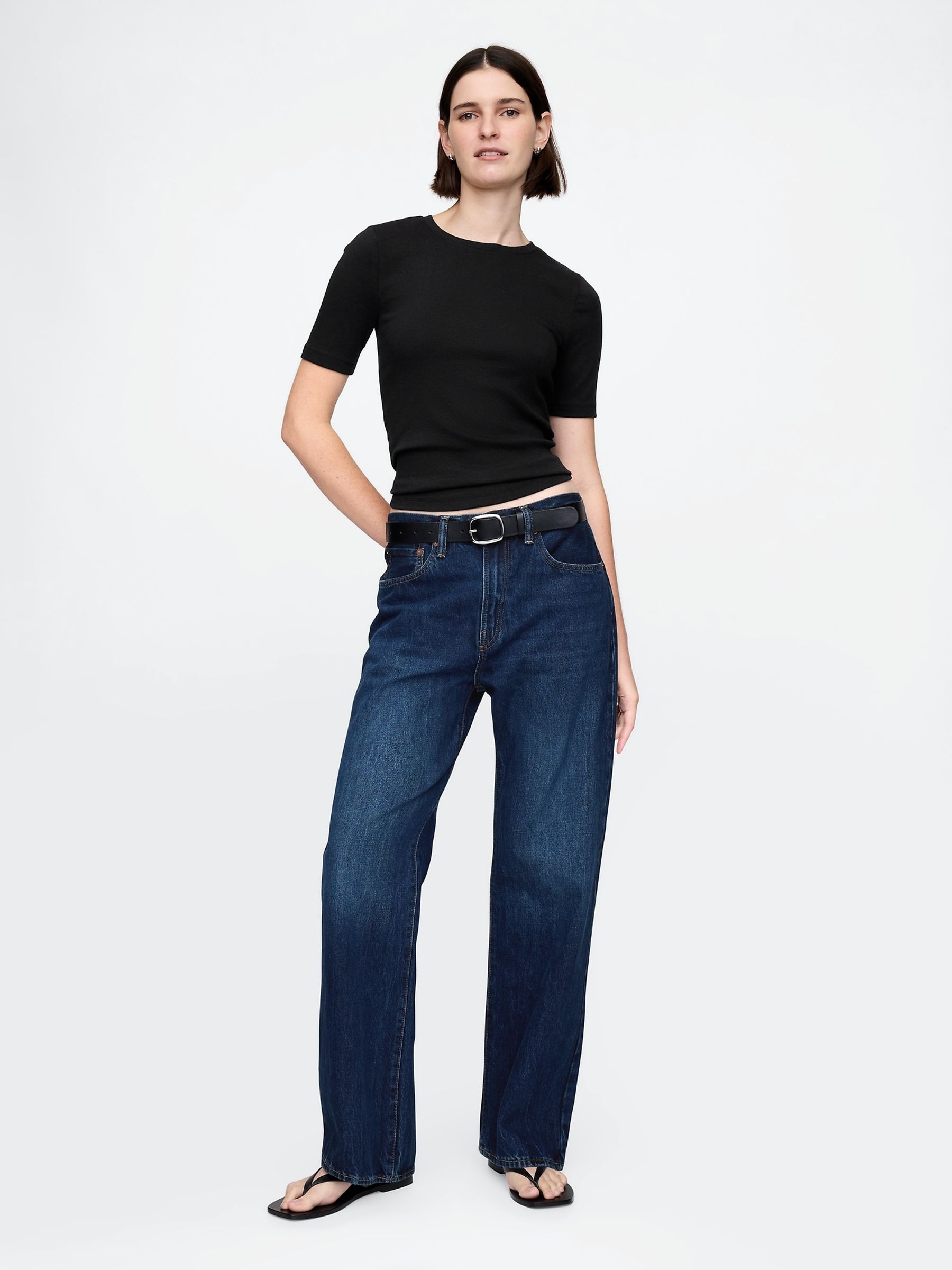 Black Modern Cotton-Modal Short Sleeve Crew Neck T-Shirt - Image 3 of 4