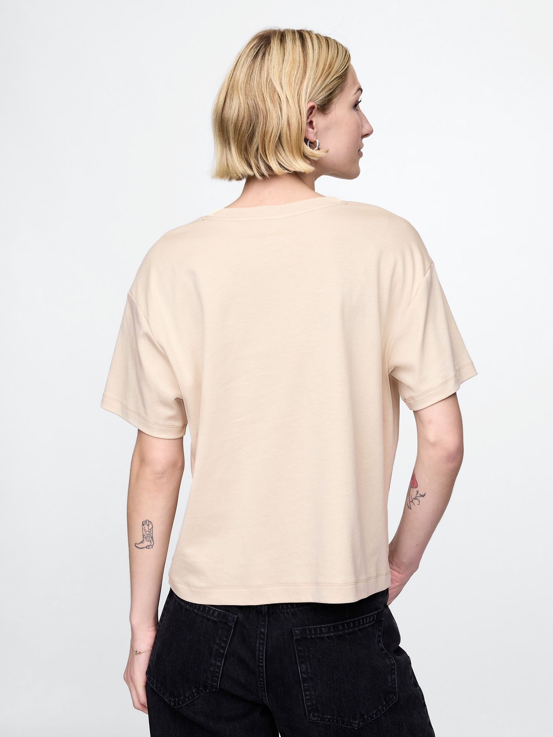 Beige Crew Neck Short Sleeve Oversized T-Shirt - Image 2 of 5