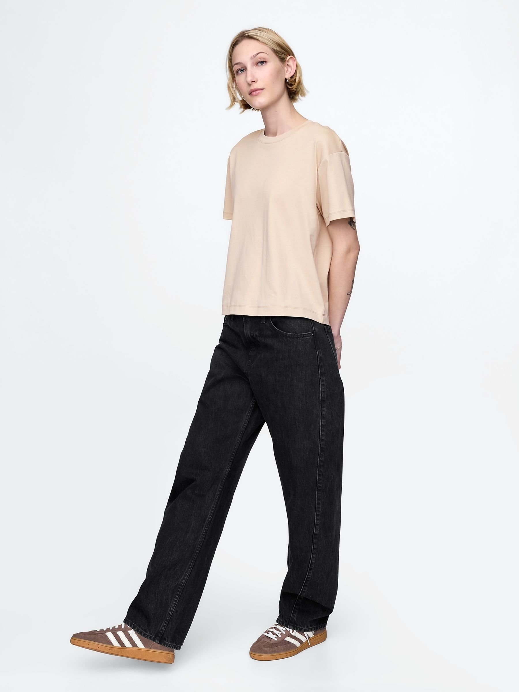 Beige Crew Neck Short Sleeve Oversized T-Shirt - Image 3 of 5