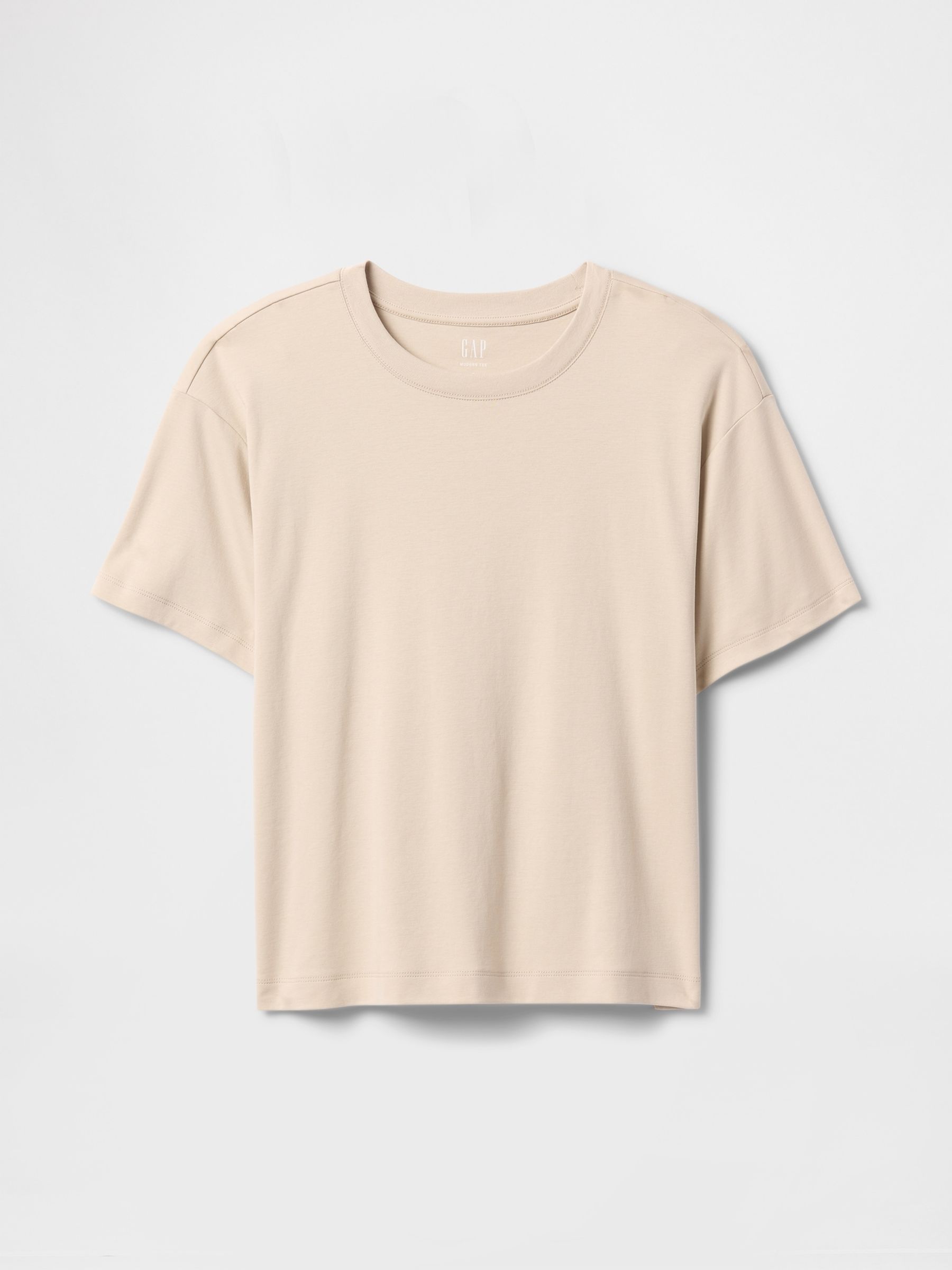 Beige Crew Neck Short Sleeve Oversized T-Shirt - Image 5 of 5