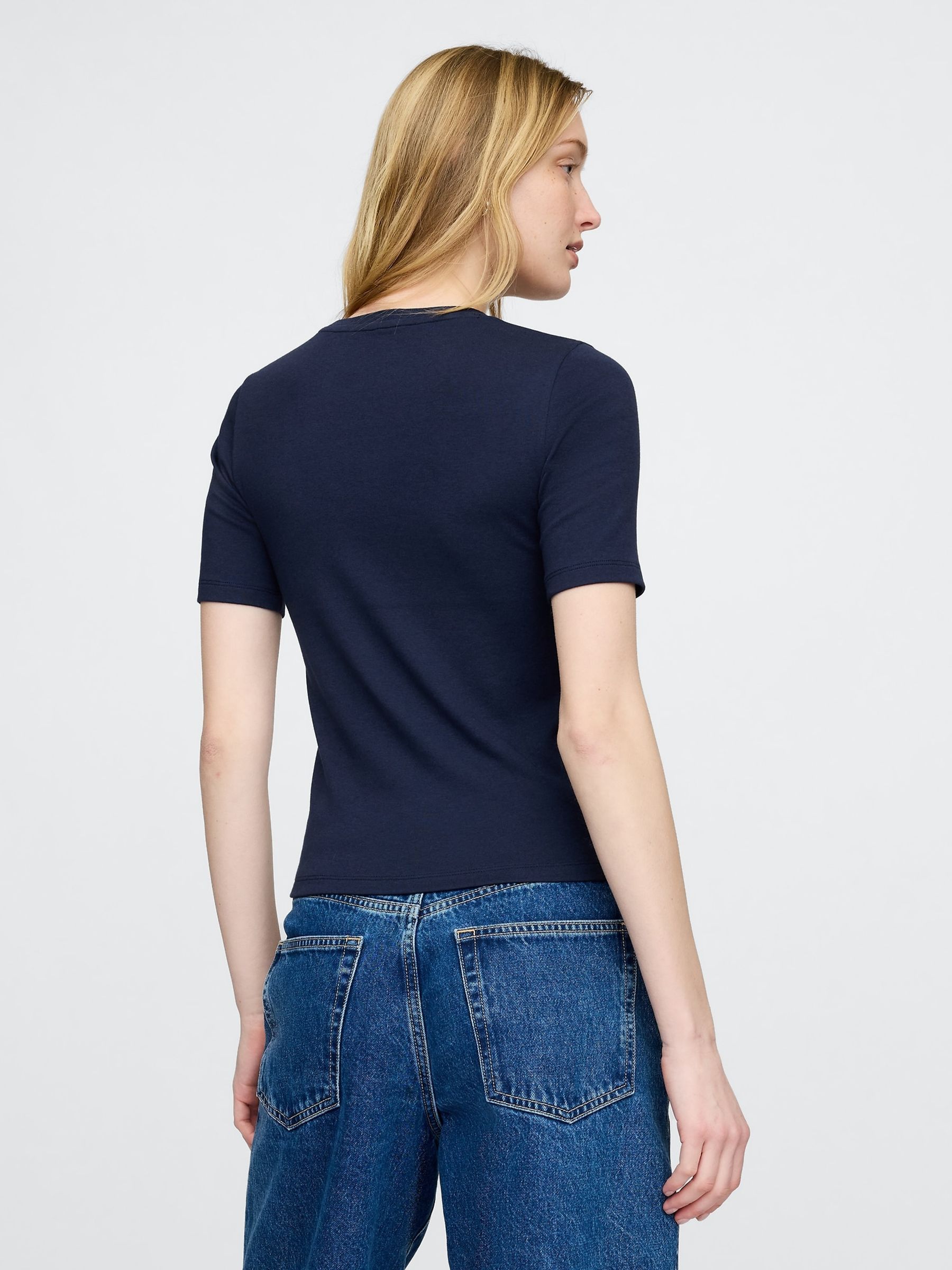 Navy Blue Modern Crew Neck T-Shirt - Image 2 of 4