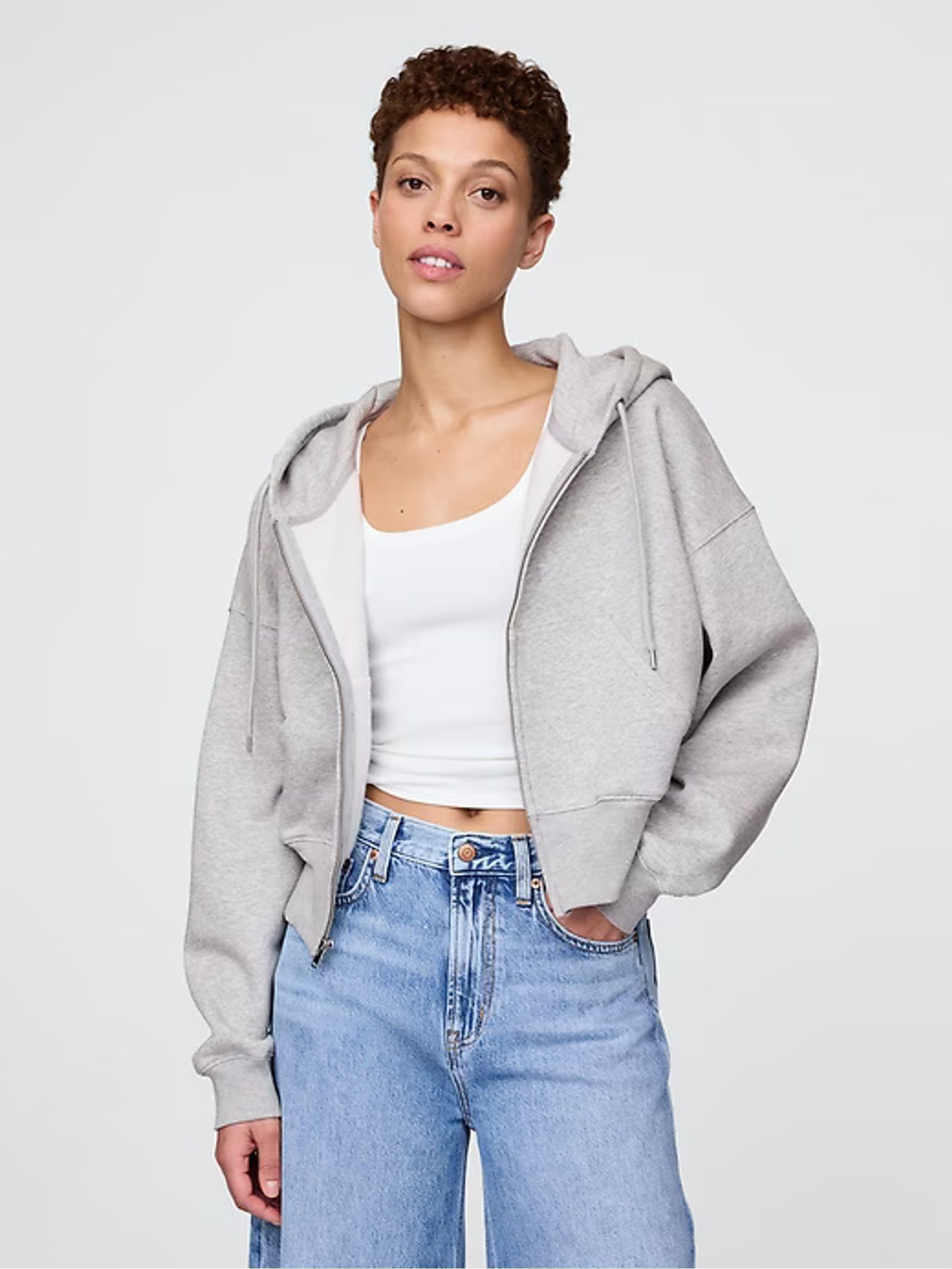 Grey Vintage Soft Full-Zip Wedge Hoodie - Image 1 of 4