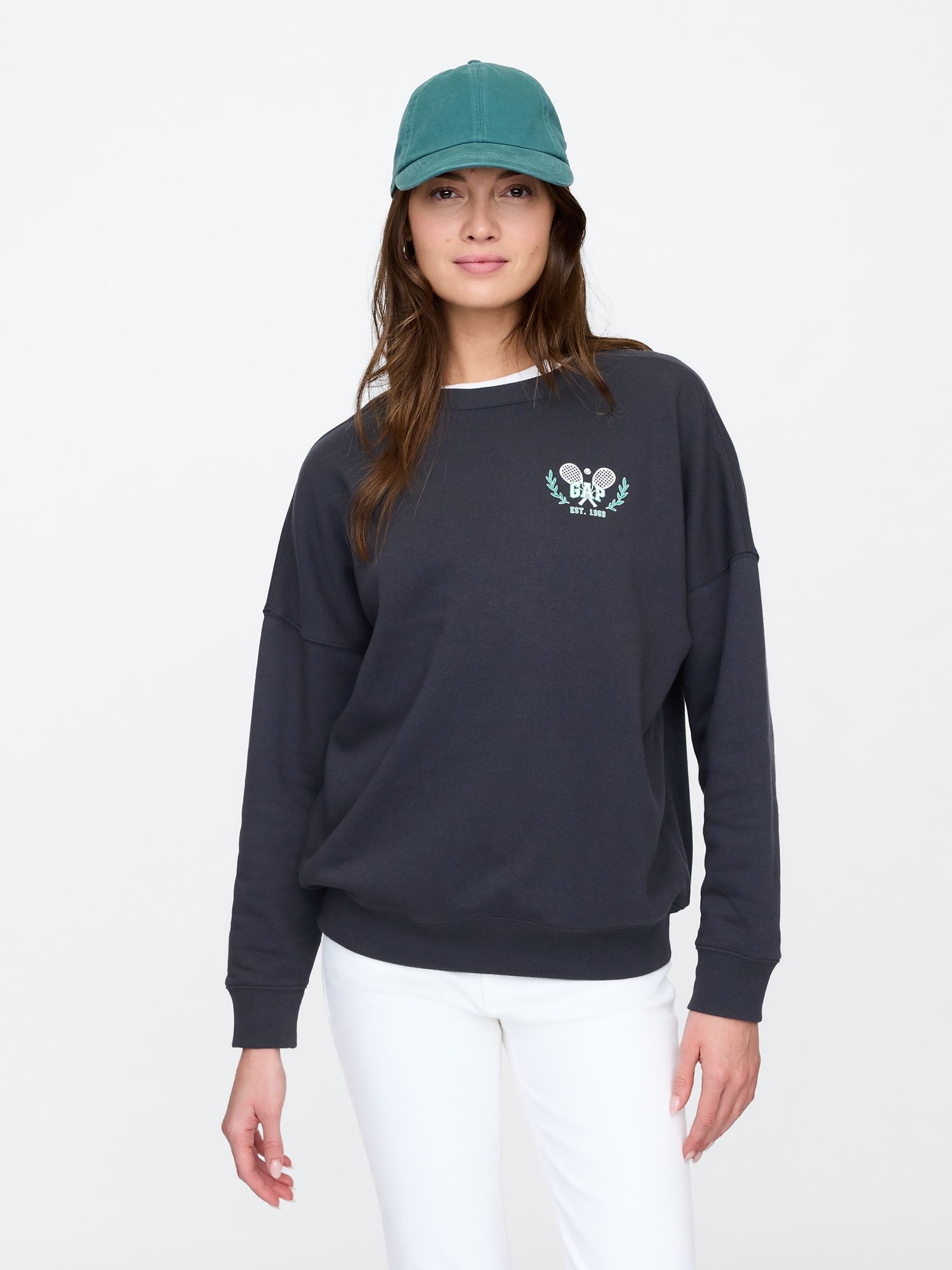 Black Logo Oversized Crew Neck Sweatshirt Gap