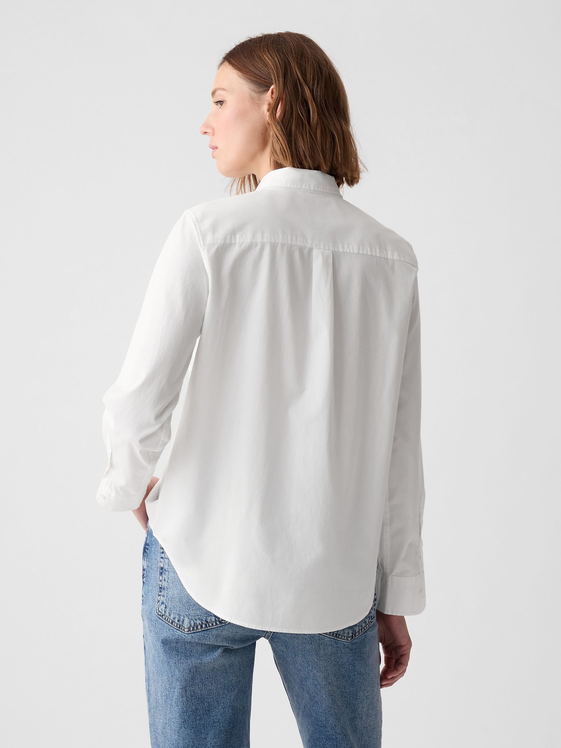 White Cotton Long Sleeve Poplin Shirt - Image 2 of 5
