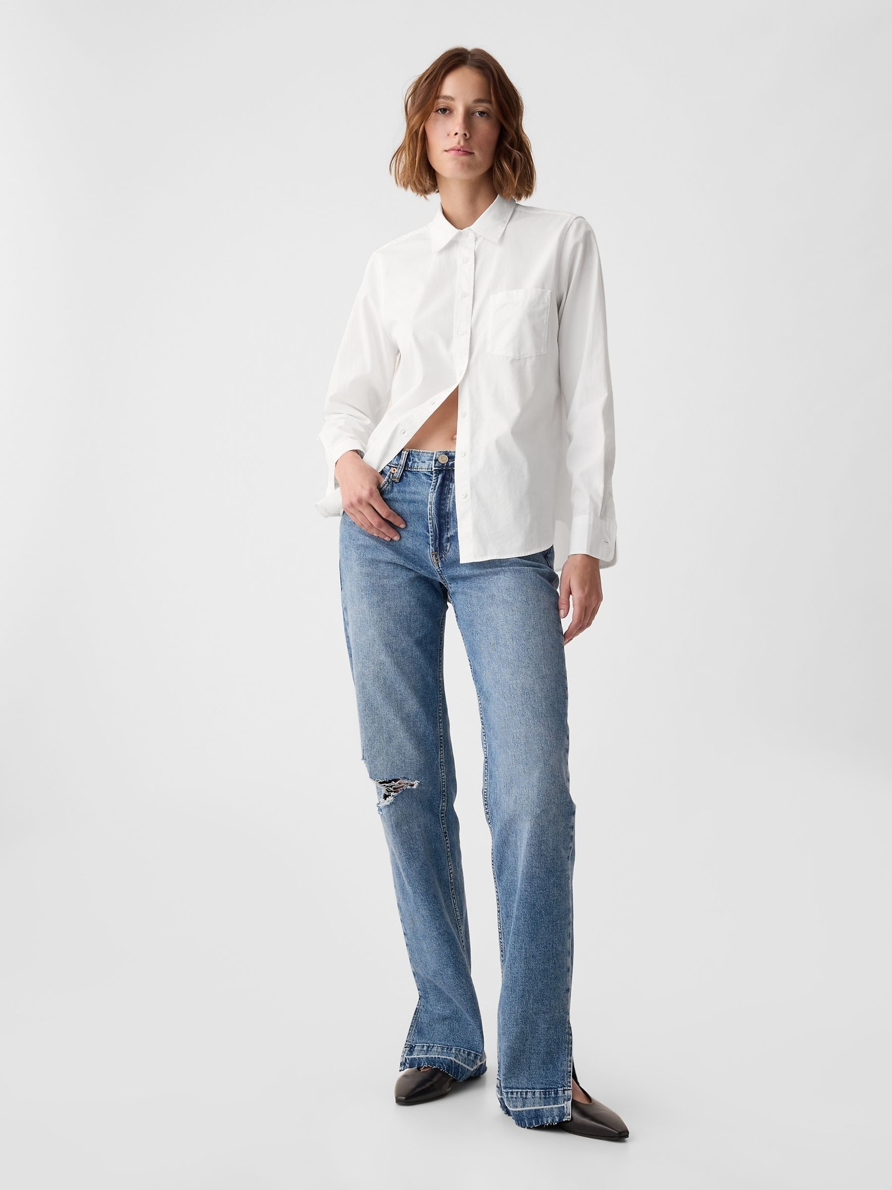 White Cotton Long Sleeve Poplin Shirt - Image 3 of 5