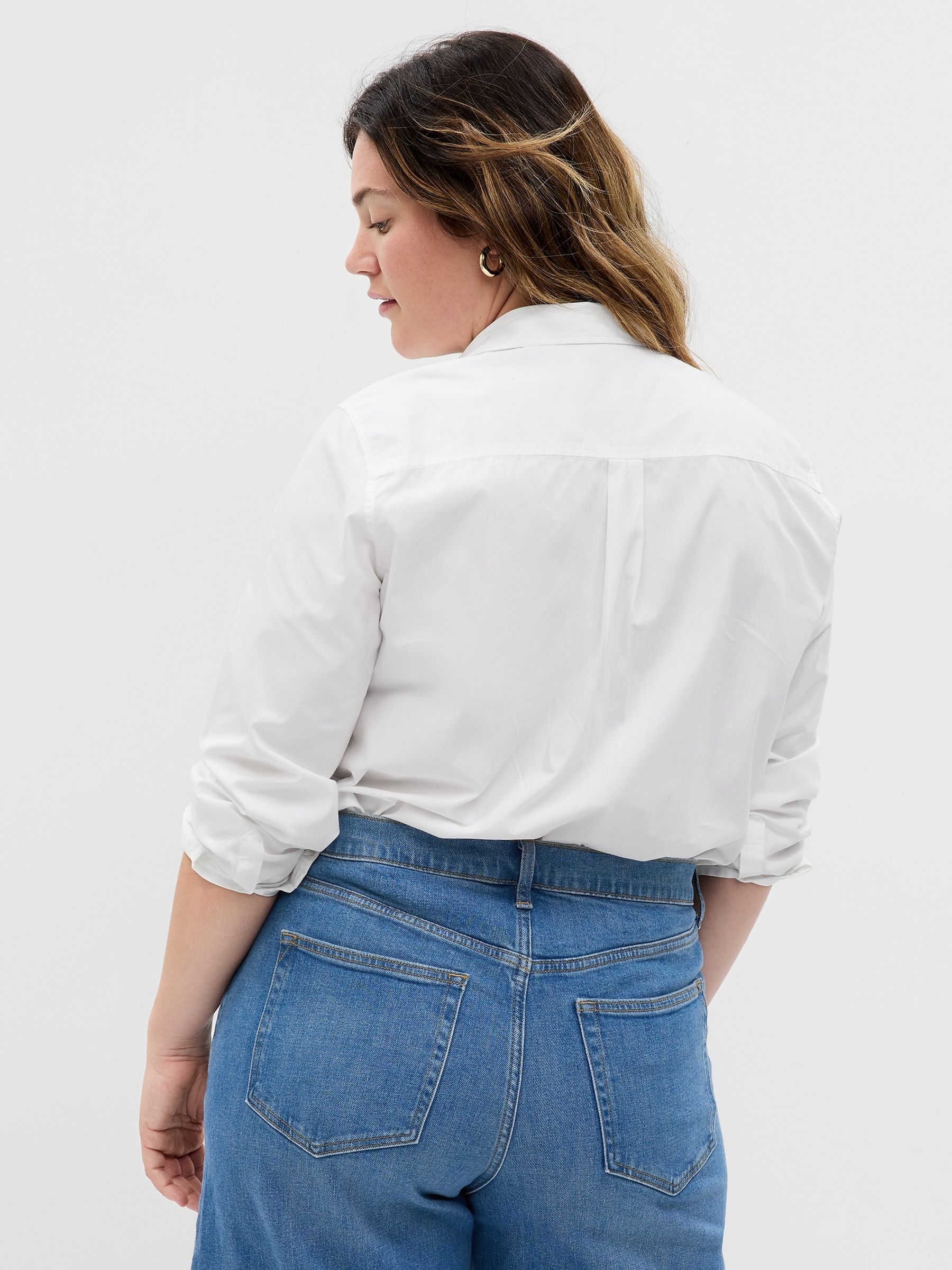 White Cotton Long Sleeve Poplin Shirt - Image 5 of 5