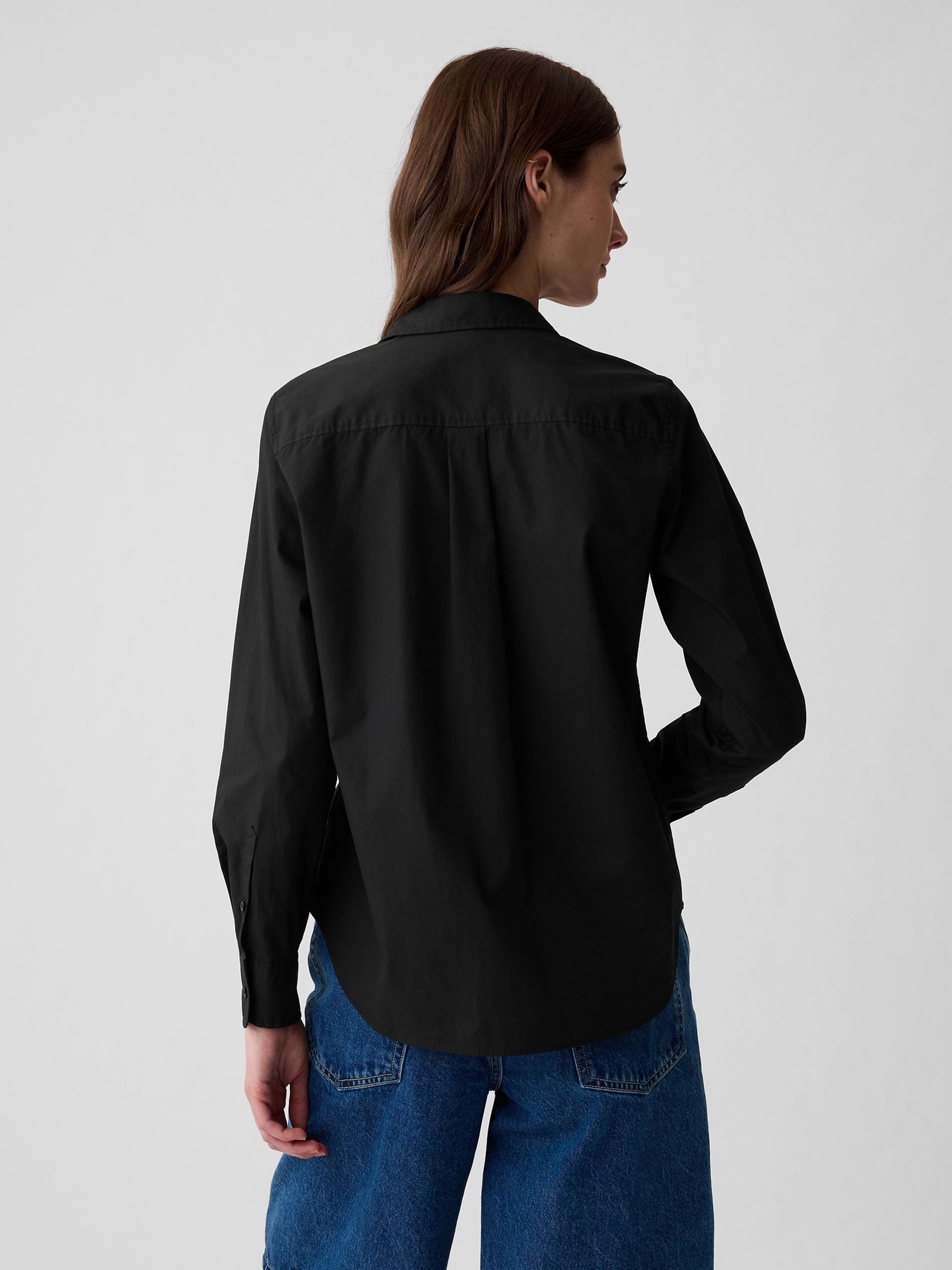 Black Cotton Long Sleeve Poplin Shirt - Image 2 of 6