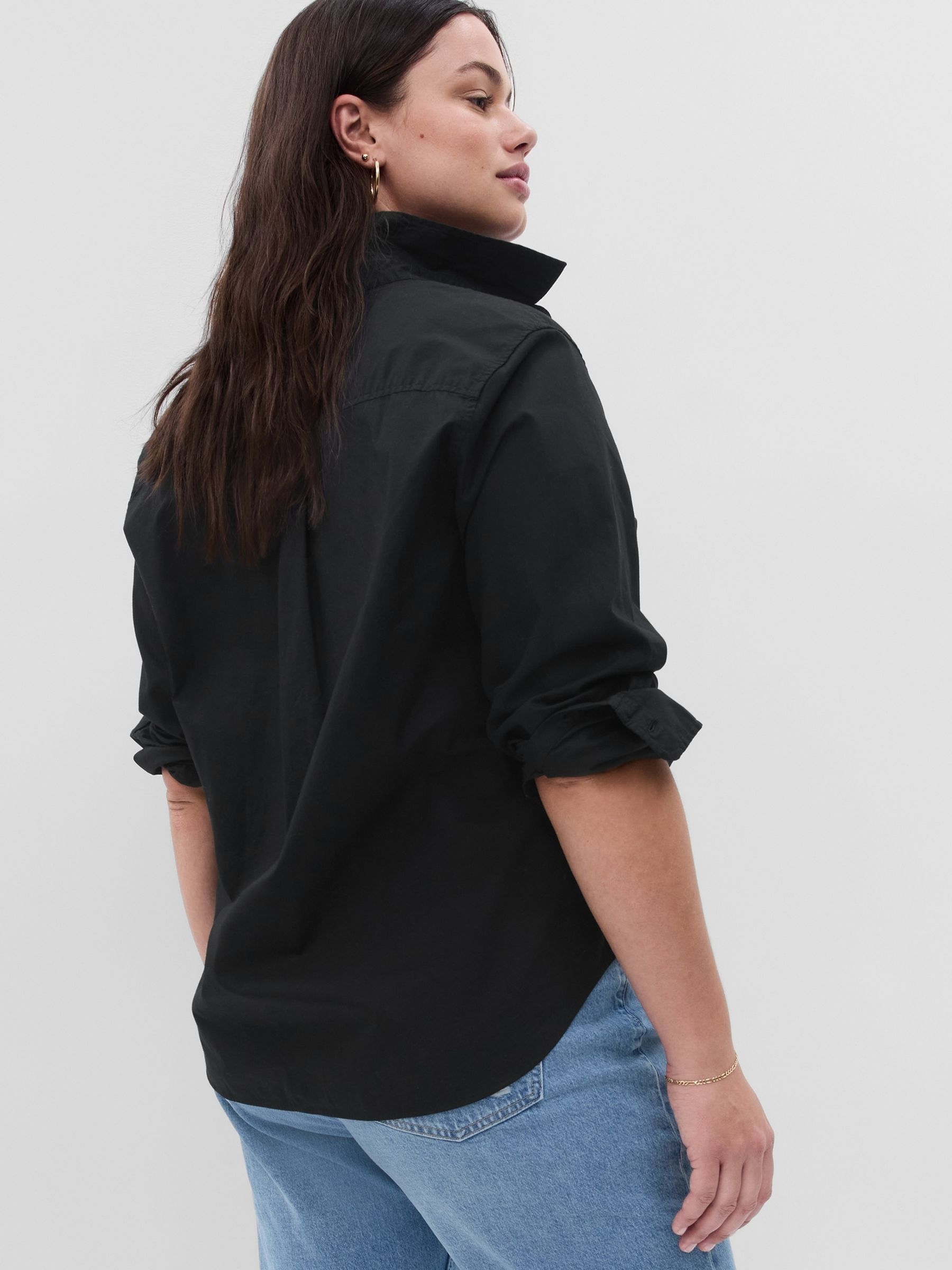 Black Cotton Long Sleeve Poplin Shirt - Image 3 of 6