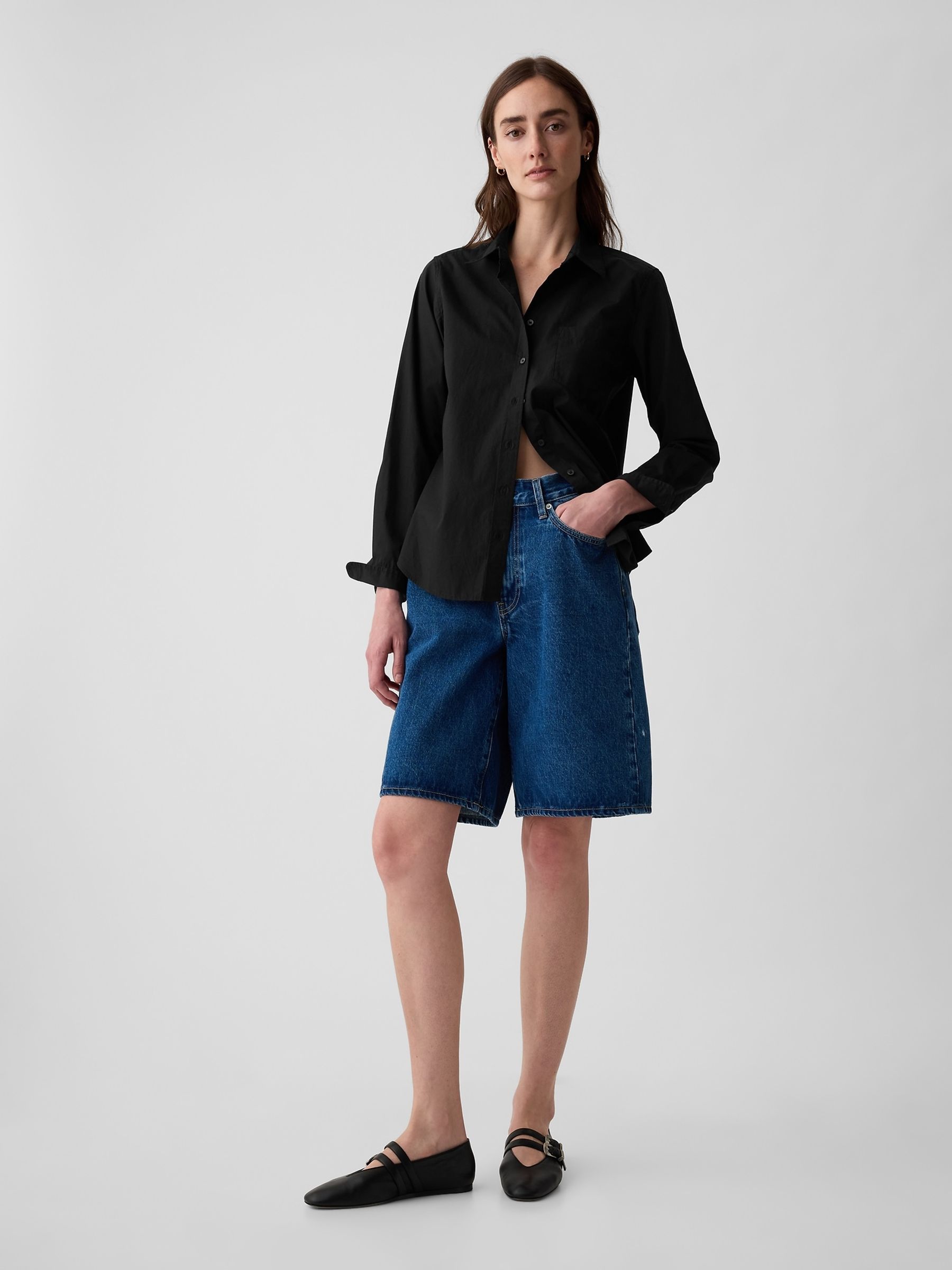 Black Cotton Long Sleeve Poplin Shirt - Image 4 of 6