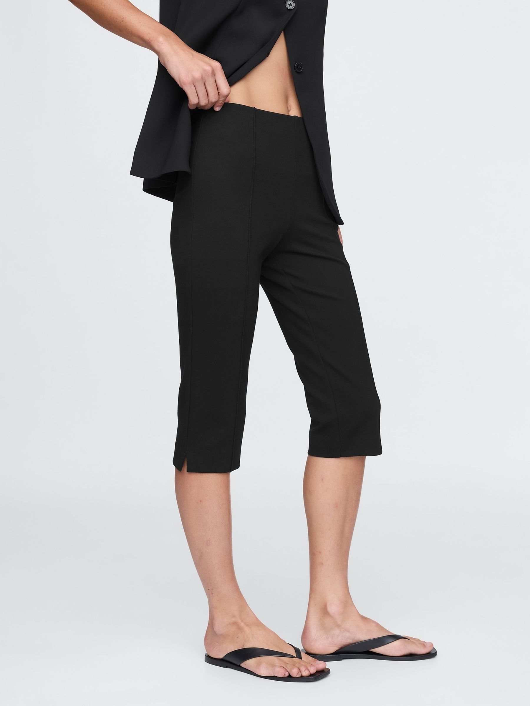 Black High Waisted Skinny Fit Ponte Capri Trousers - Image 3 of 8