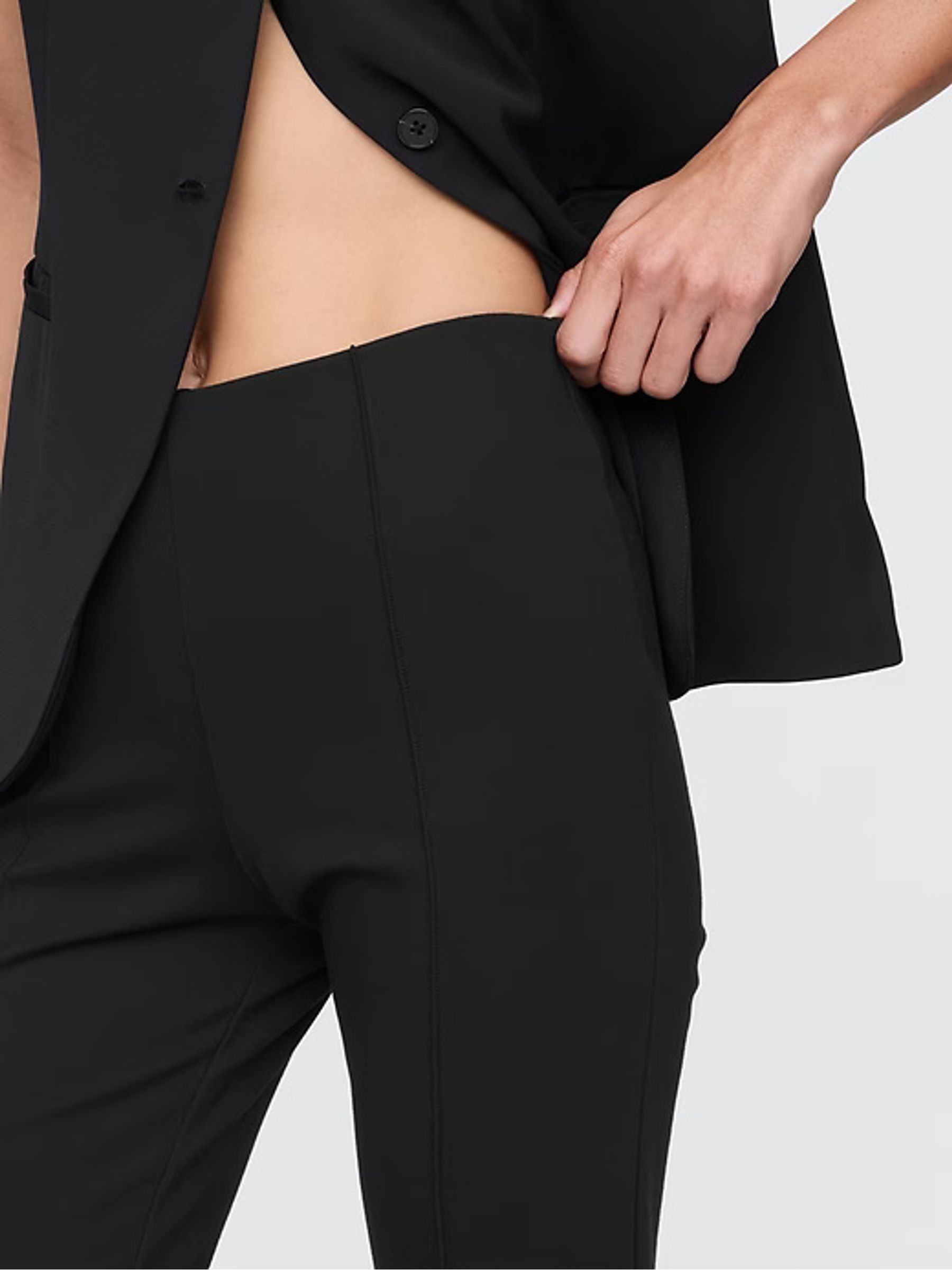 Black High Waisted Skinny Fit Ponte Capri Trousers - Image 5 of 8