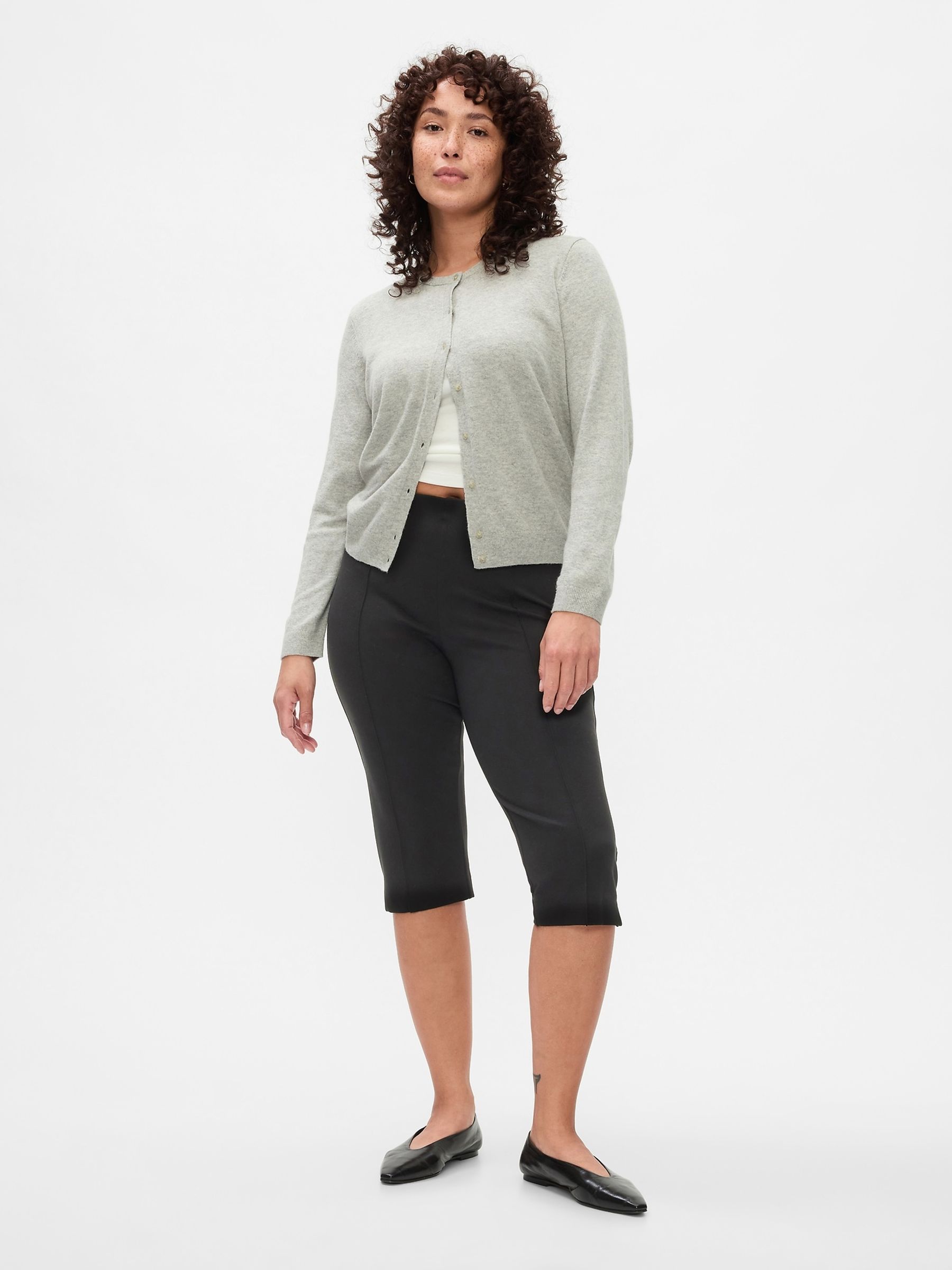 Black High Waisted Skinny Fit Ponte Capri Trousers - Image 6 of 8