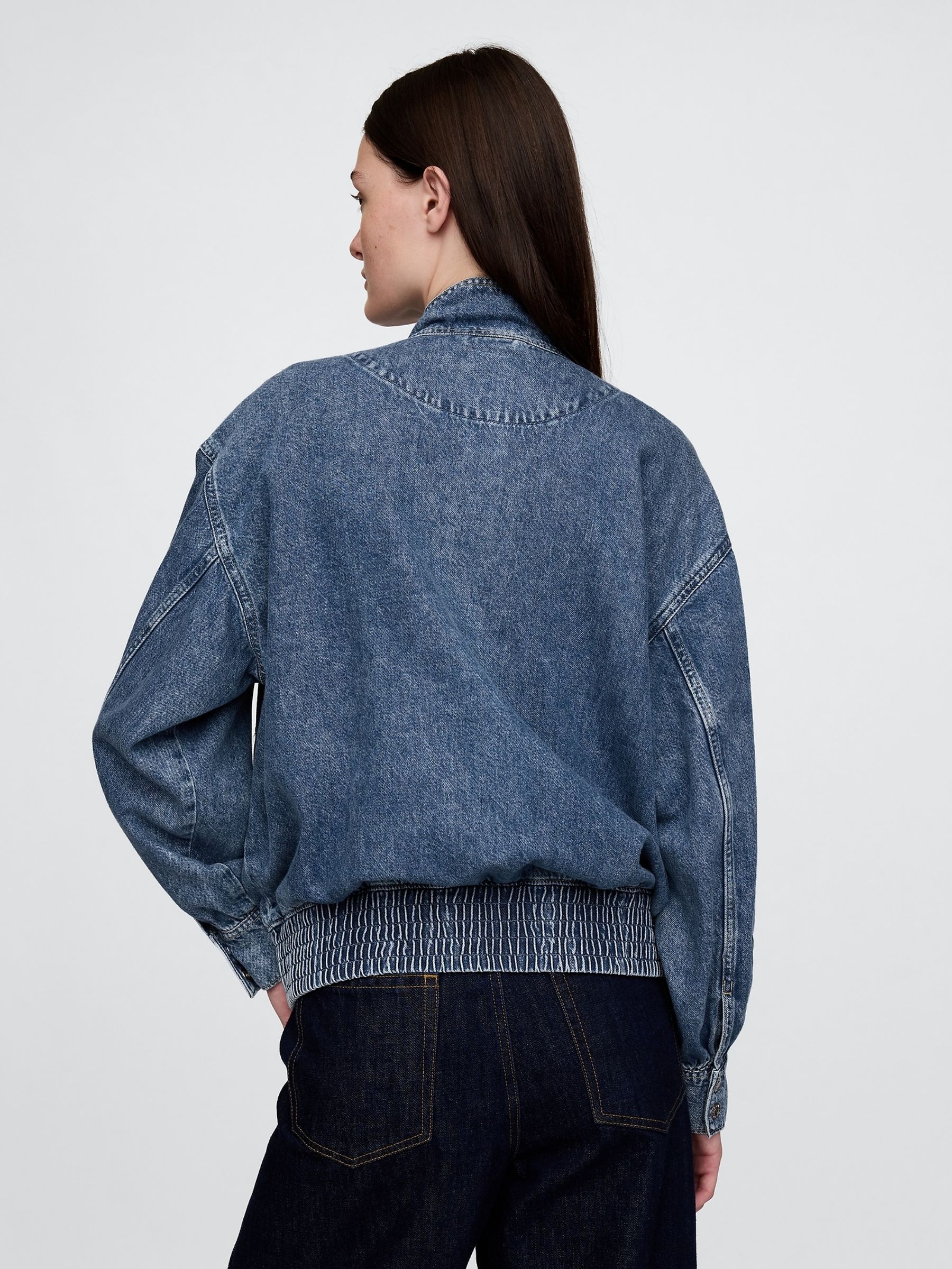 Blue UltraSoft Denim Bomber Jacket - Image 2 of 5
