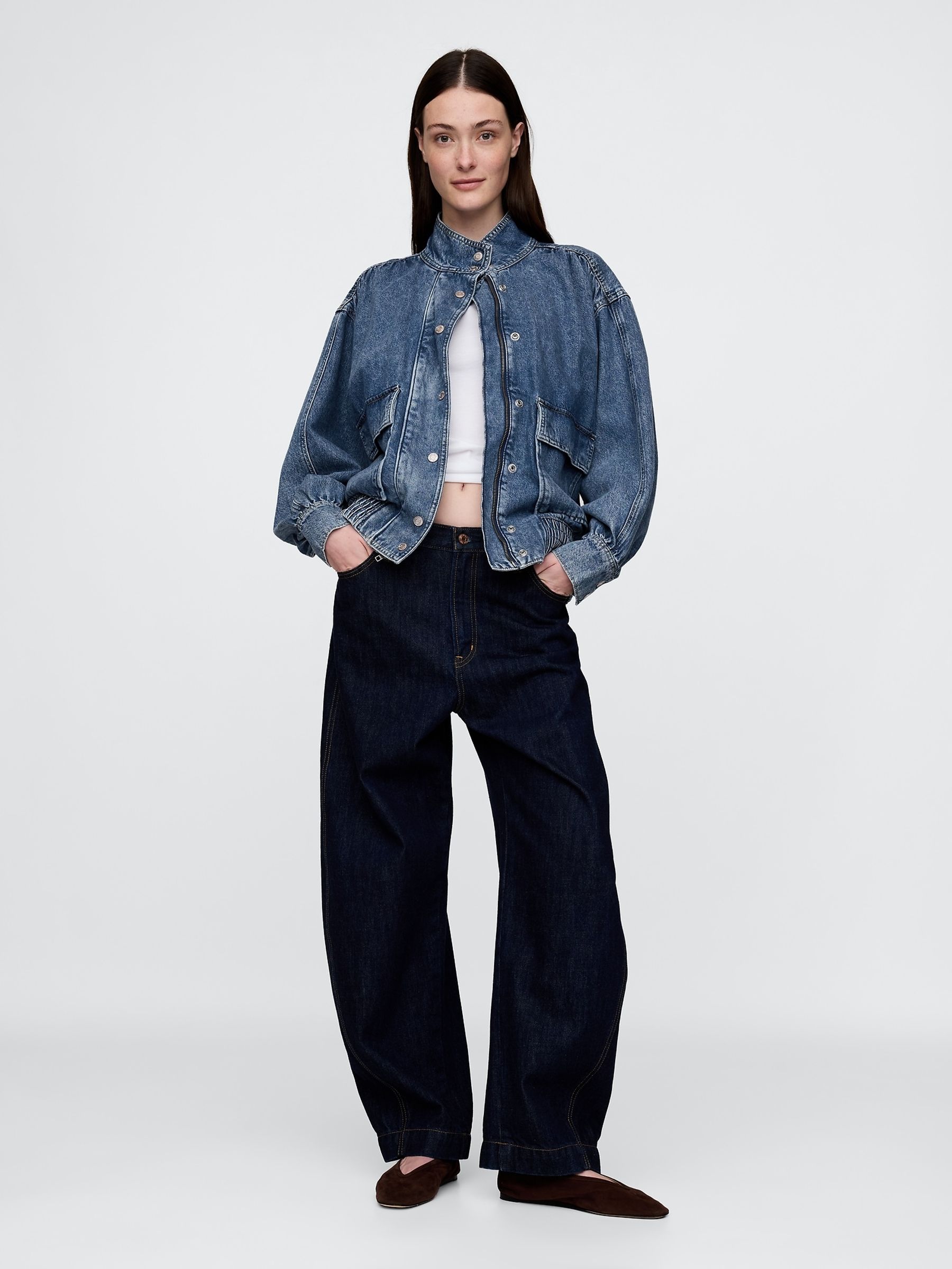 Blue UltraSoft Denim Bomber Jacket - Image 3 of 5