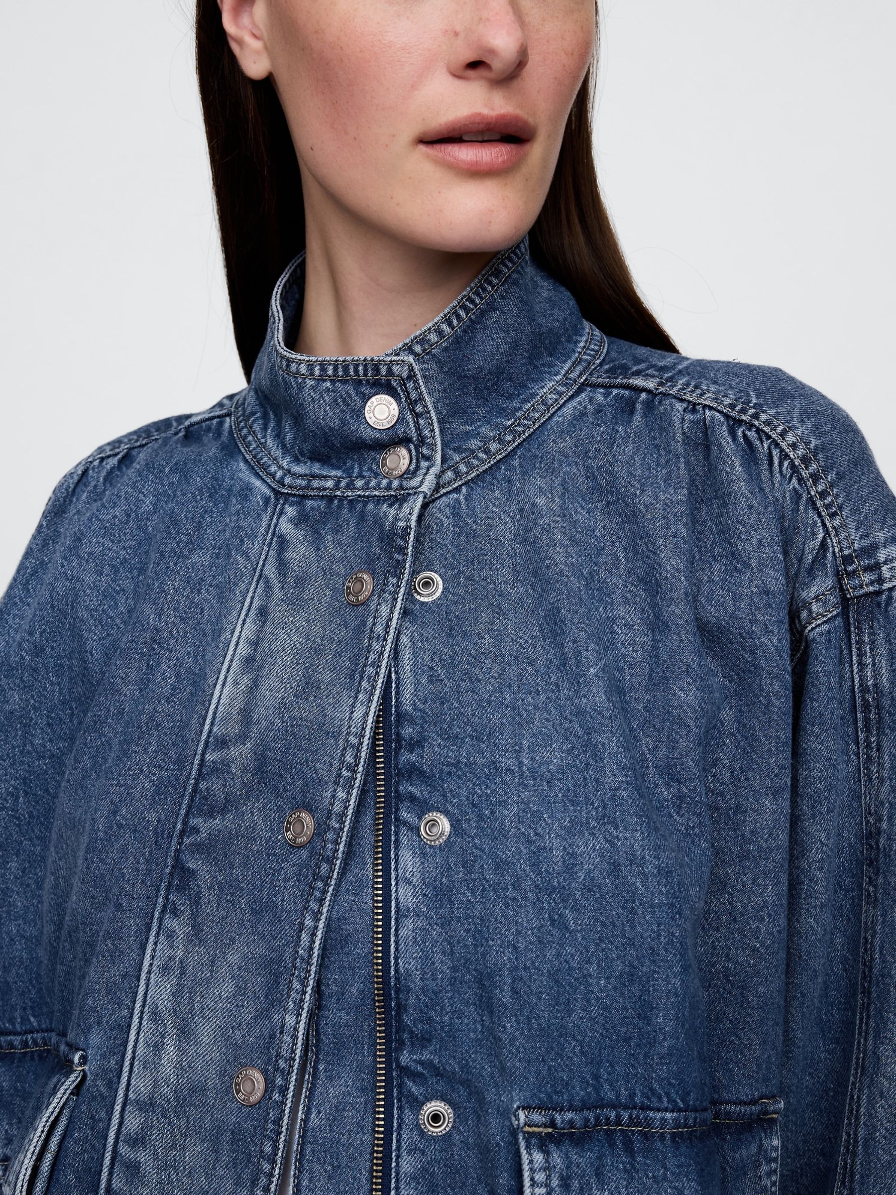 Blue UltraSoft Denim Bomber Jacket - Image 4 of 5