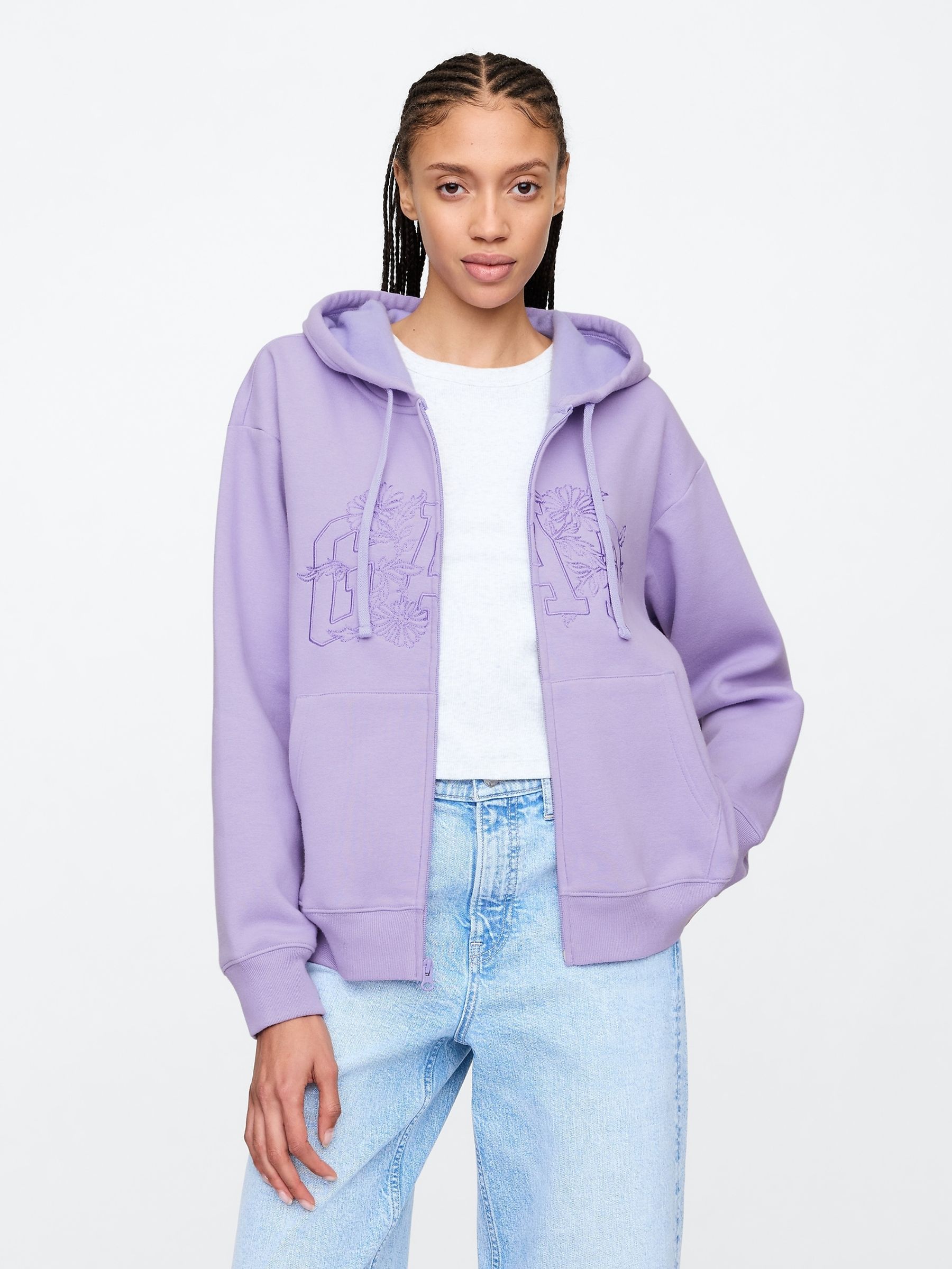 Purple Floral Vintage Logo Zip Up Hoodie - Image 1 of 5