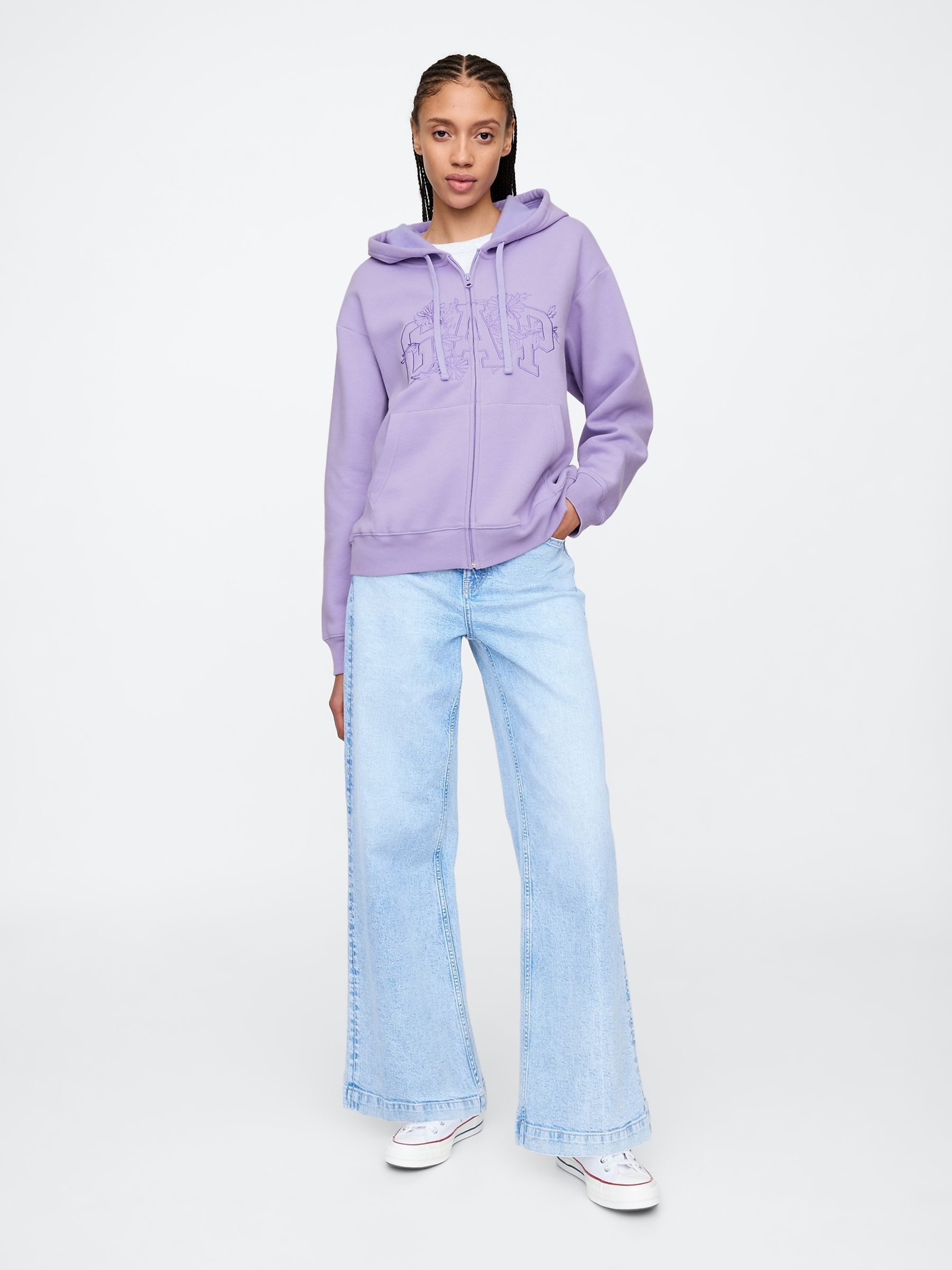 Purple Floral Vintage Logo Zip Up Hoodie - Image 3 of 5