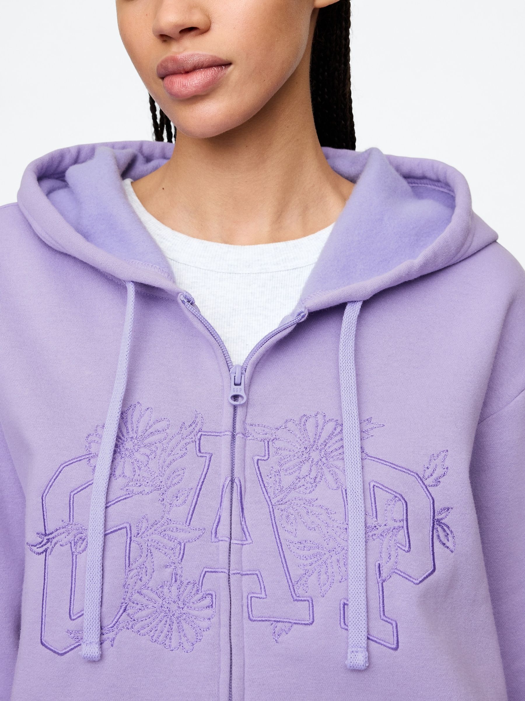 Purple Floral Vintage Logo Zip Up Hoodie - Image 4 of 5