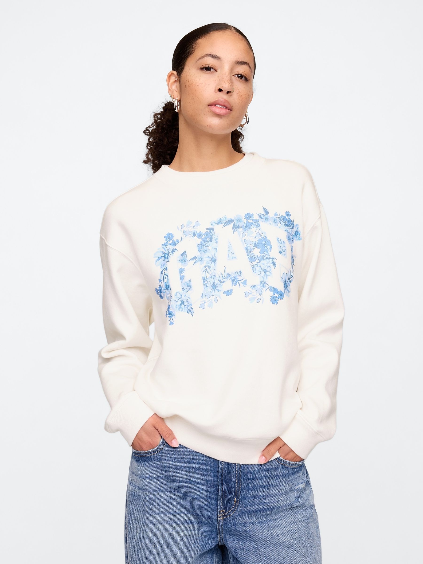 White Floral Logo Crew Neck Sweatshirt - Image 1 of 5