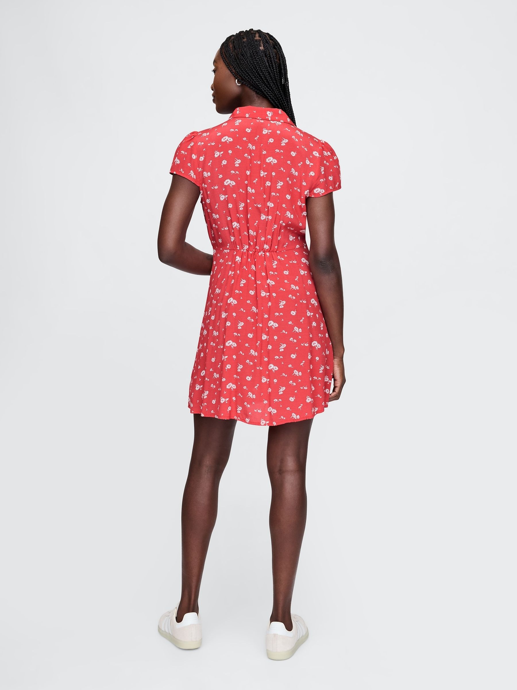 Red Crepe Floral Mini Dress - Image 2 of 5