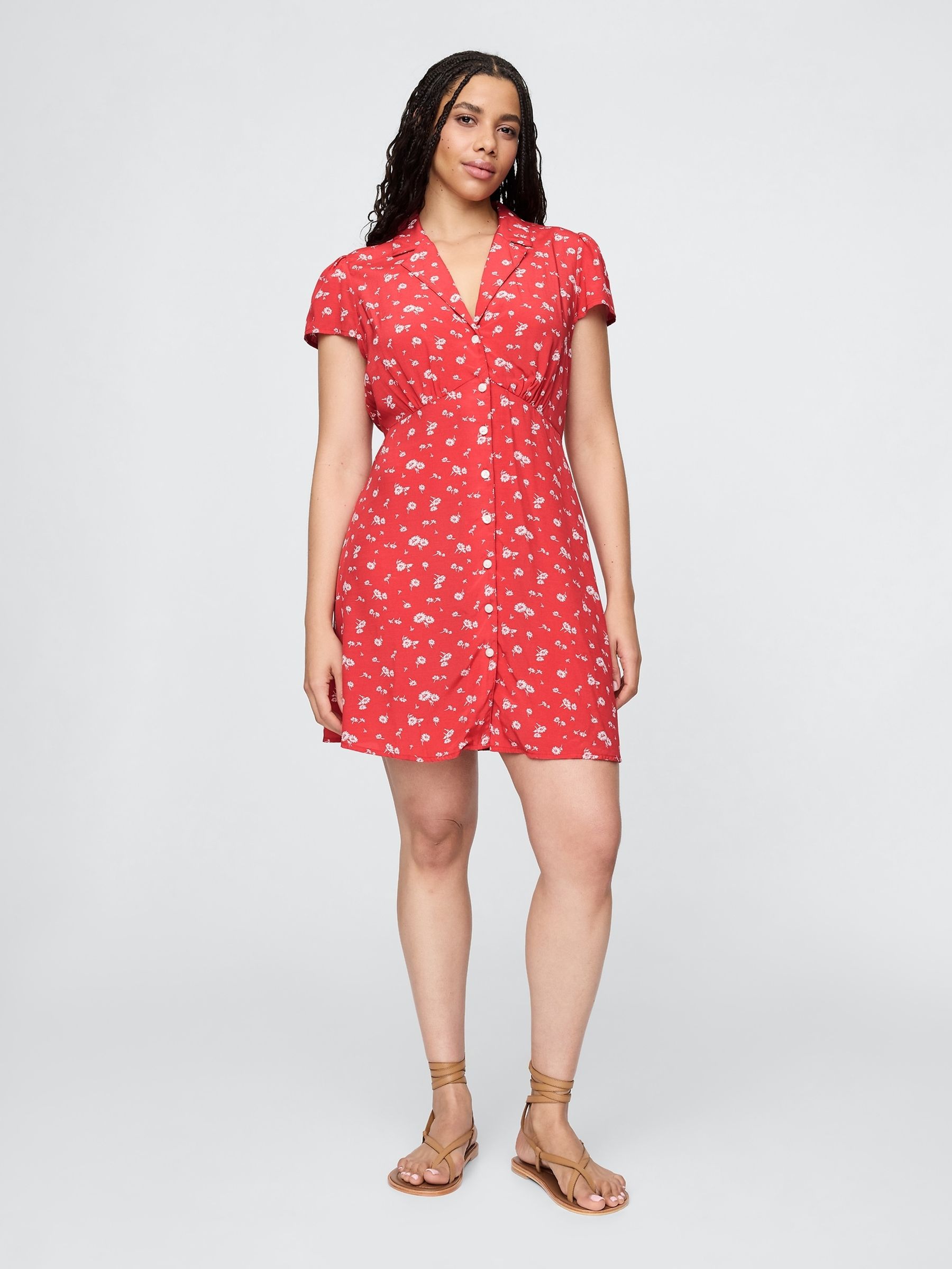 Red Crepe Floral Mini Dress - Image 4 of 5