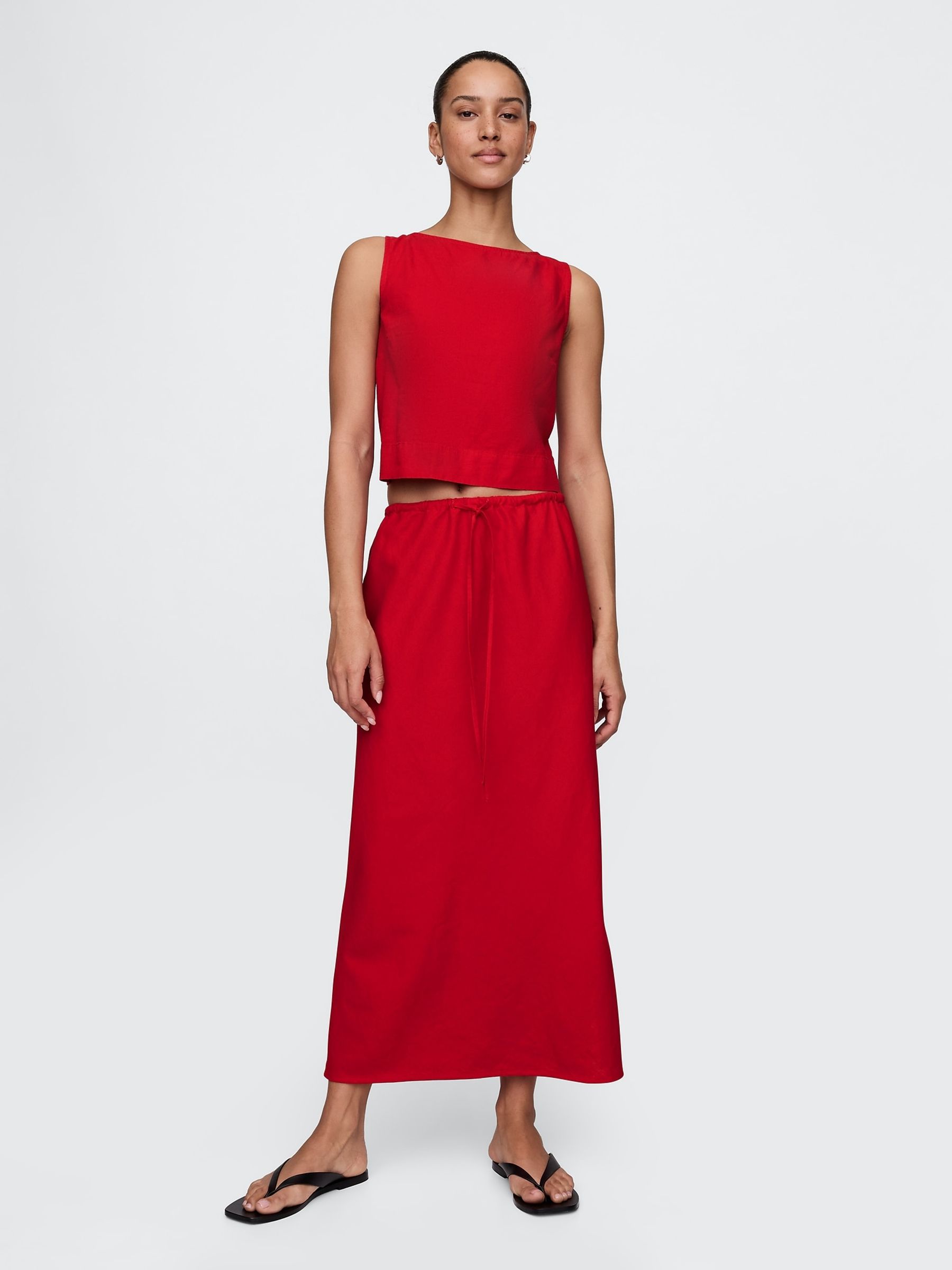 Red Heavyweight Linen-Blend Shell Vest - Image 3 of 4