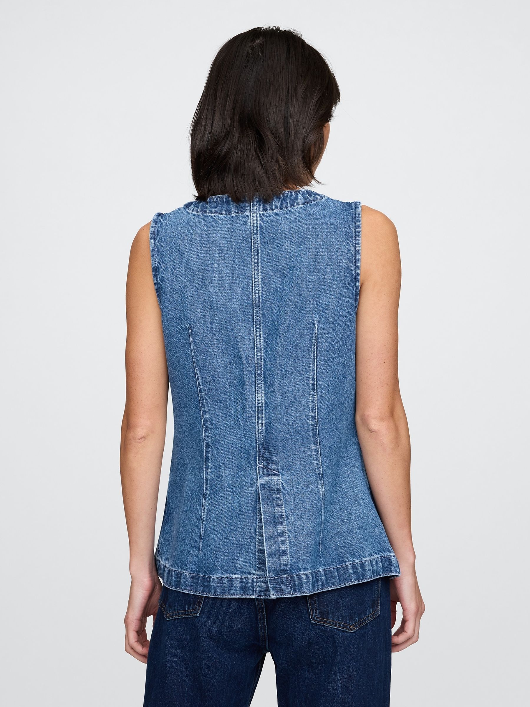 Blue Cotton Longline Denim Waistcoat - Image 2 of 5