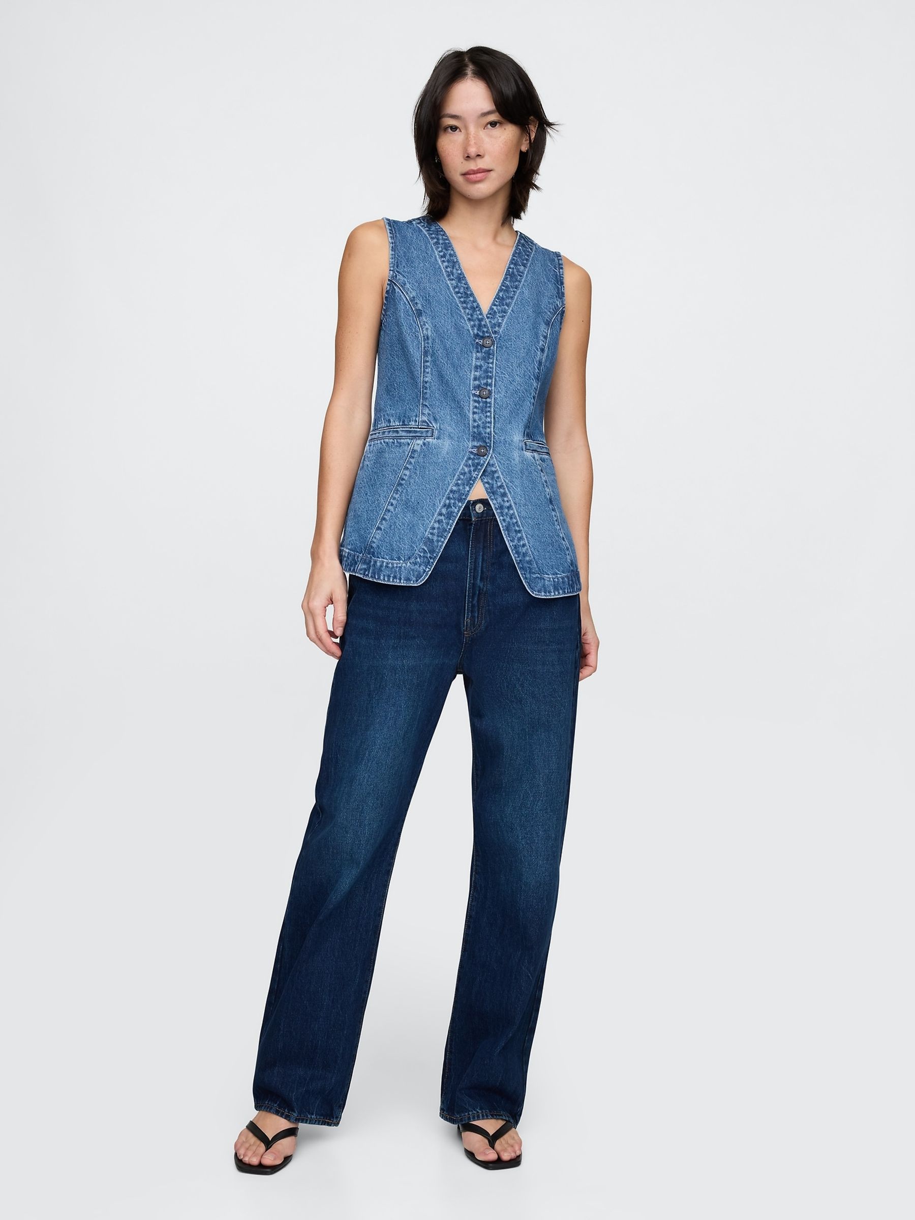 Blue Cotton Longline Denim Waistcoat - Image 3 of 5