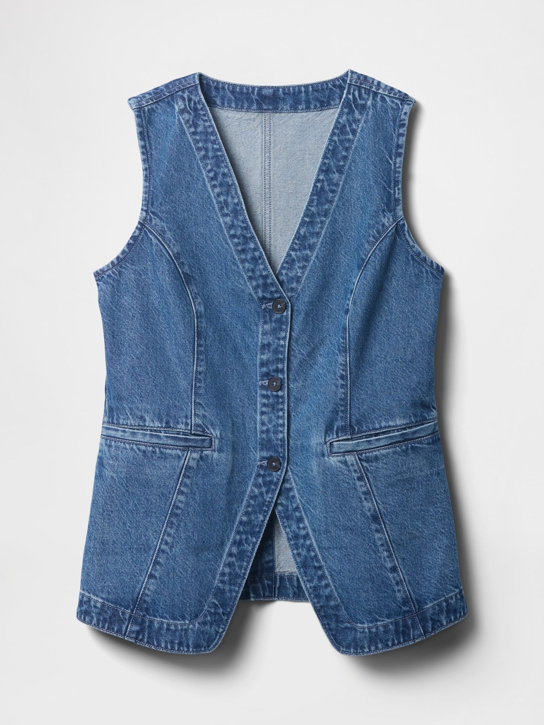 Blue Cotton Longline Denim Waistcoat - Image 5 of 5