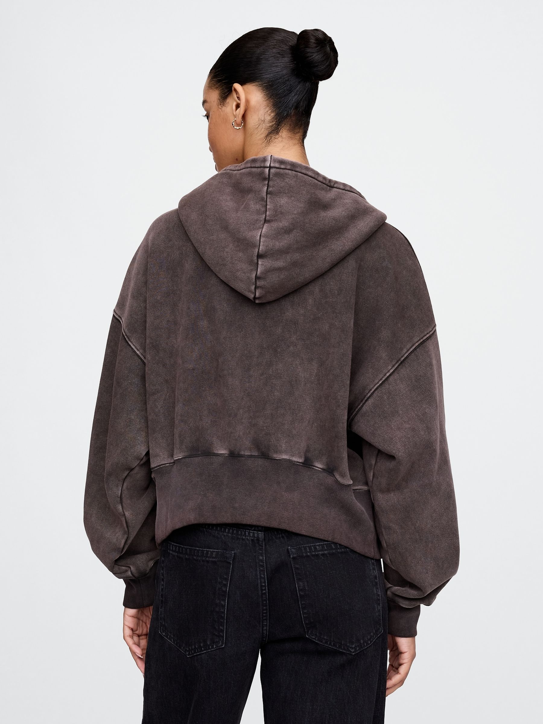 Washed Black Vintage Soft Full-Zip Wedge Hoodie - Image 2 of 5
