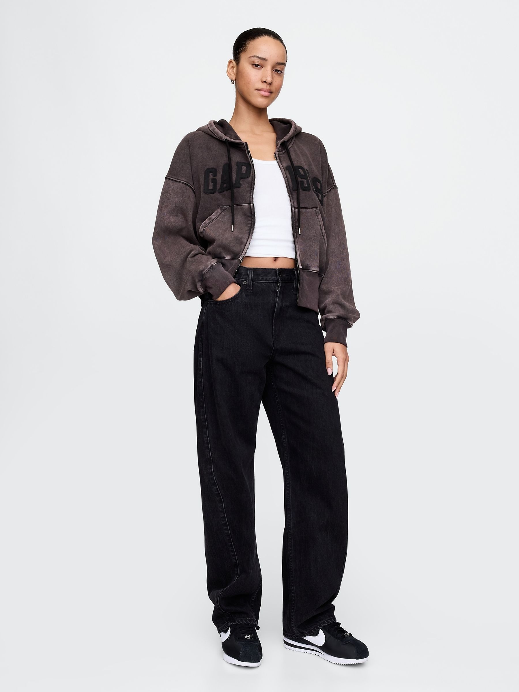 Washed Black Vintage Soft Full-Zip Wedge Hoodie - Image 3 of 5